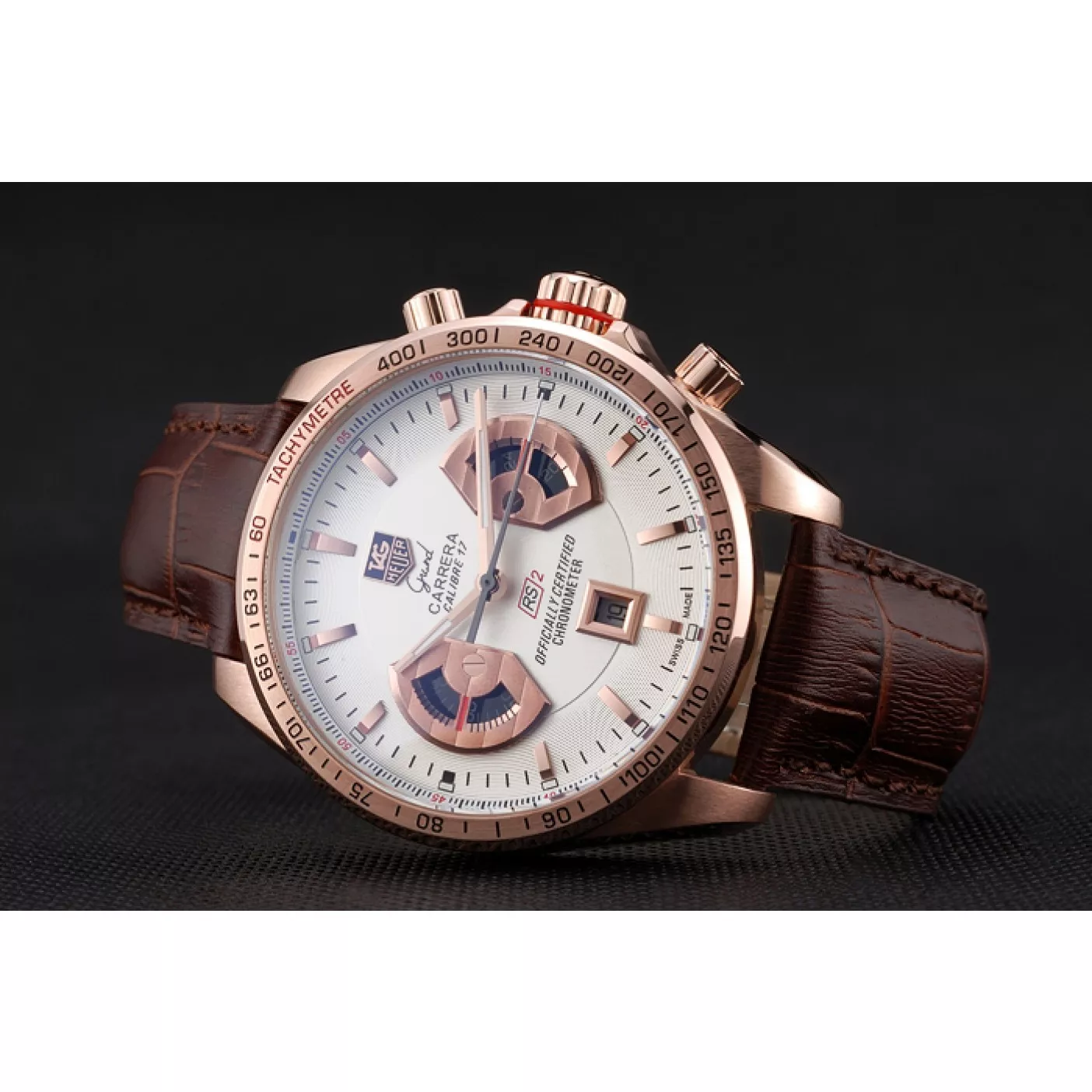 Affordable Tag Heuer Carrera Rose Gold Case White Dial Brown Leather Strap 98245 0203