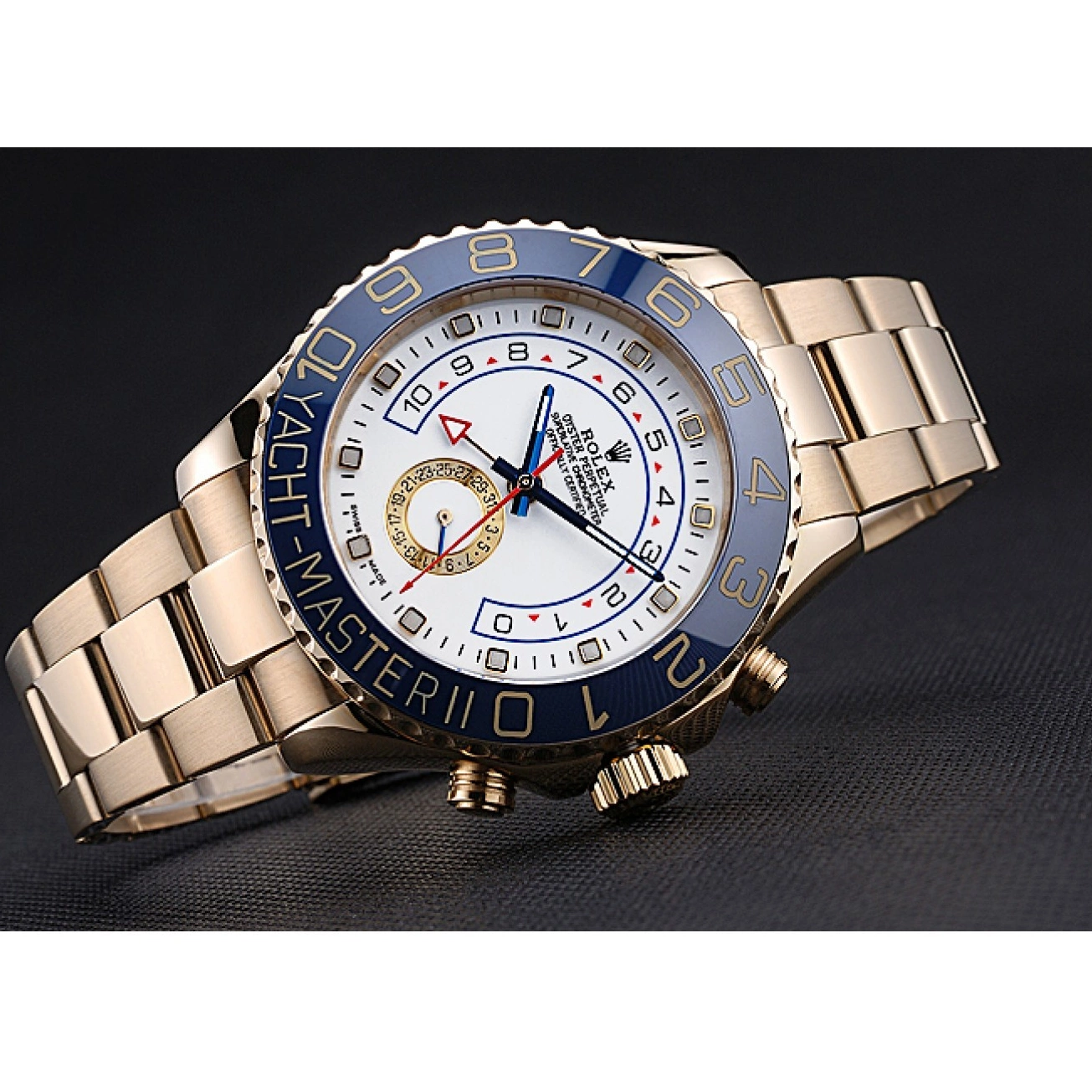 Affordable Gold Blue Rolex II Yachtmaster 622271 White Bezel Bracelet Dial 0211