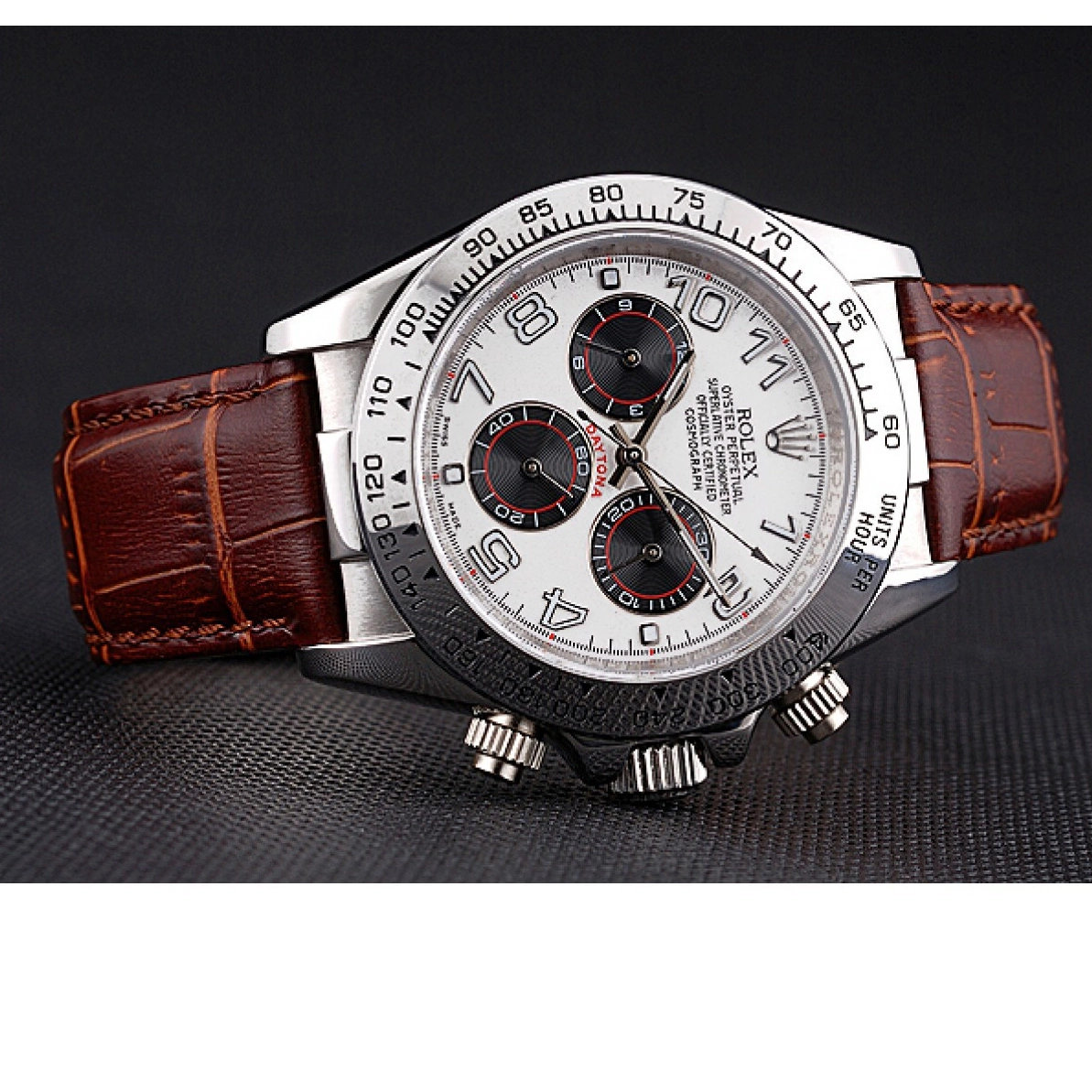 Cheap Stainless Leather Rolex White Case Steel Strap Daytona Brown Dial 0220