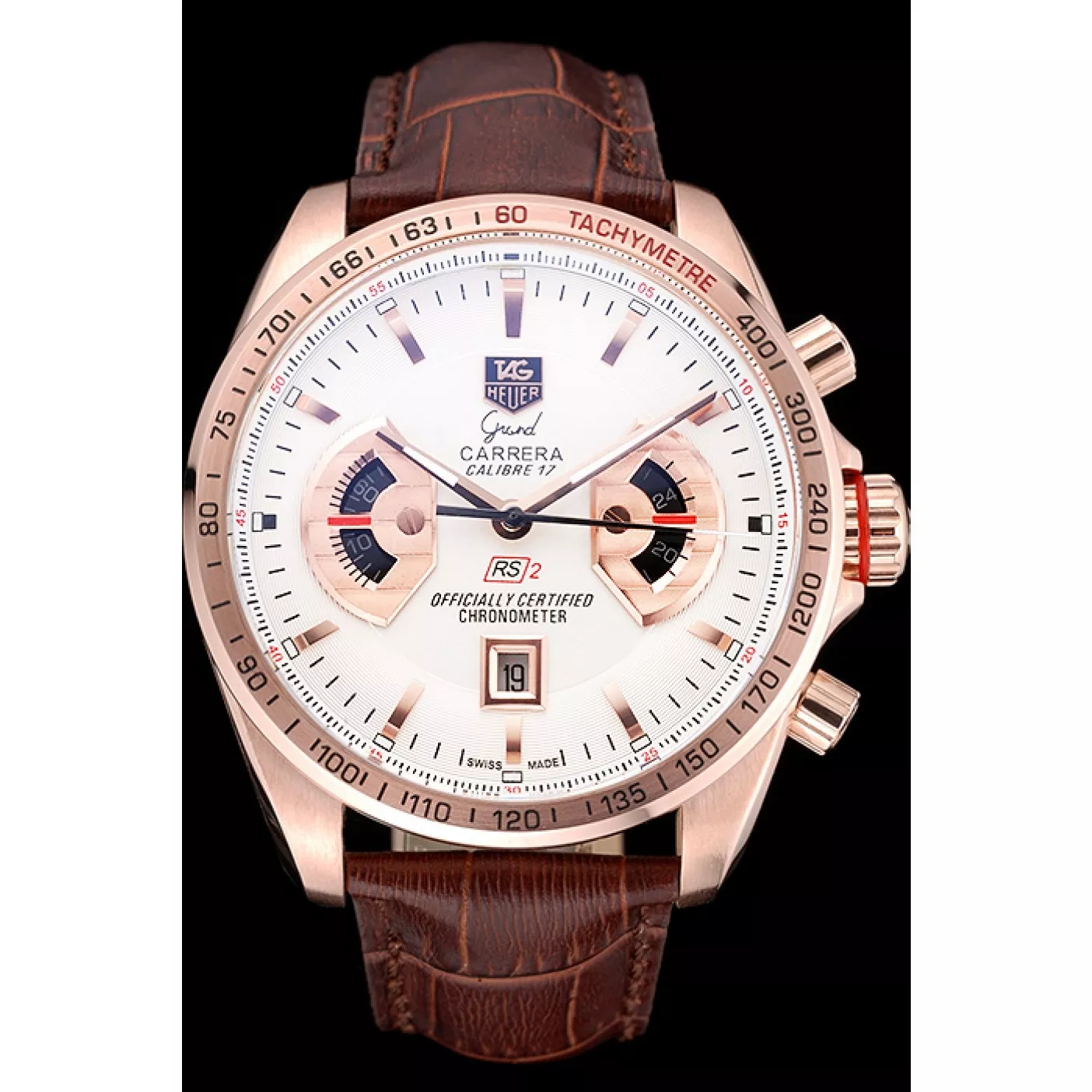 Affordable Tag Heuer Carrera Rose Gold Case White Dial Brown Leather Strap 98245 0203