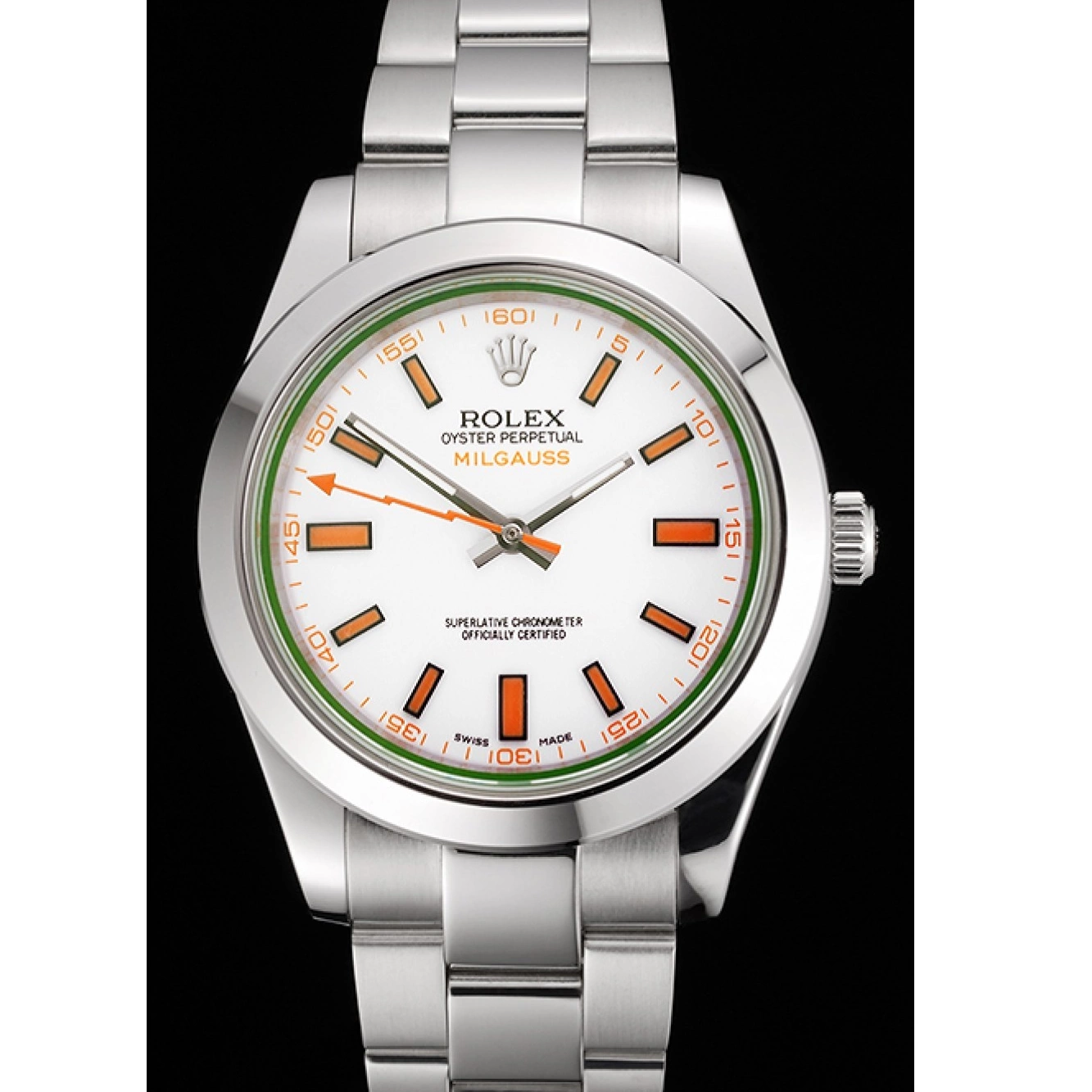 Affordable Markings Milgauss Rolex Stainless Bracelet Dial White Orange Steel Swiss Case And 0211