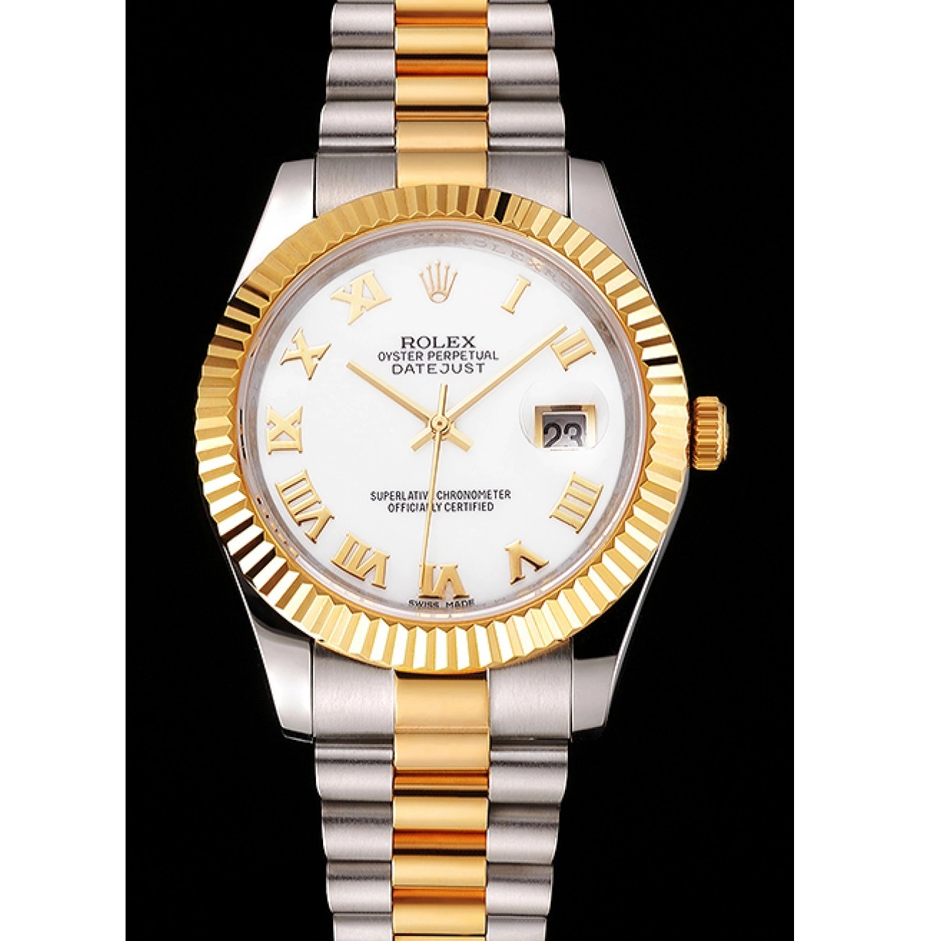 Affordable Two Bezel Tone Swiss Rolex Dial Datejust Steel Case Numerals Bracelet Gold Roman White Stainless 0222