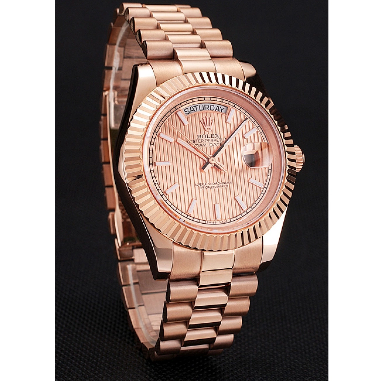 Affordable Swiss And Day Rose Etched Bracelet Rose Date Gold Dial 40 Gold Rolex Case 0208