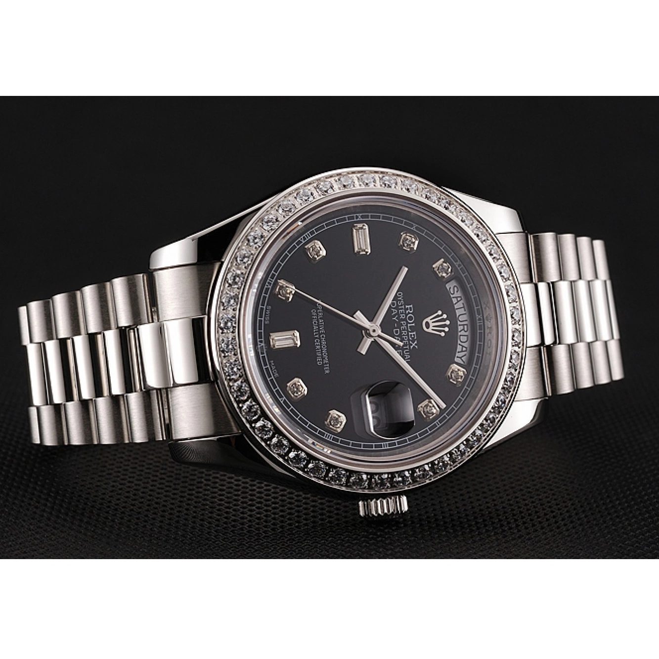 Affordable Diamond Steel Day-Date Diamond Black Case Swiss Stainless Dial Rolex 1453966 Numerals Bracelet 0226