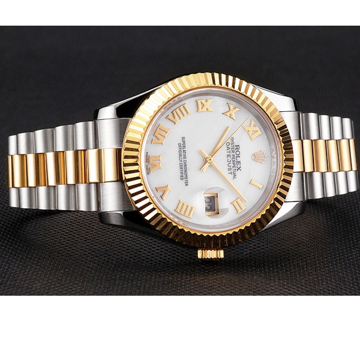 Affordable Two Bezel Tone Swiss Rolex Dial Datejust Steel Case Numerals Bracelet Gold Roman White Stainless 0222