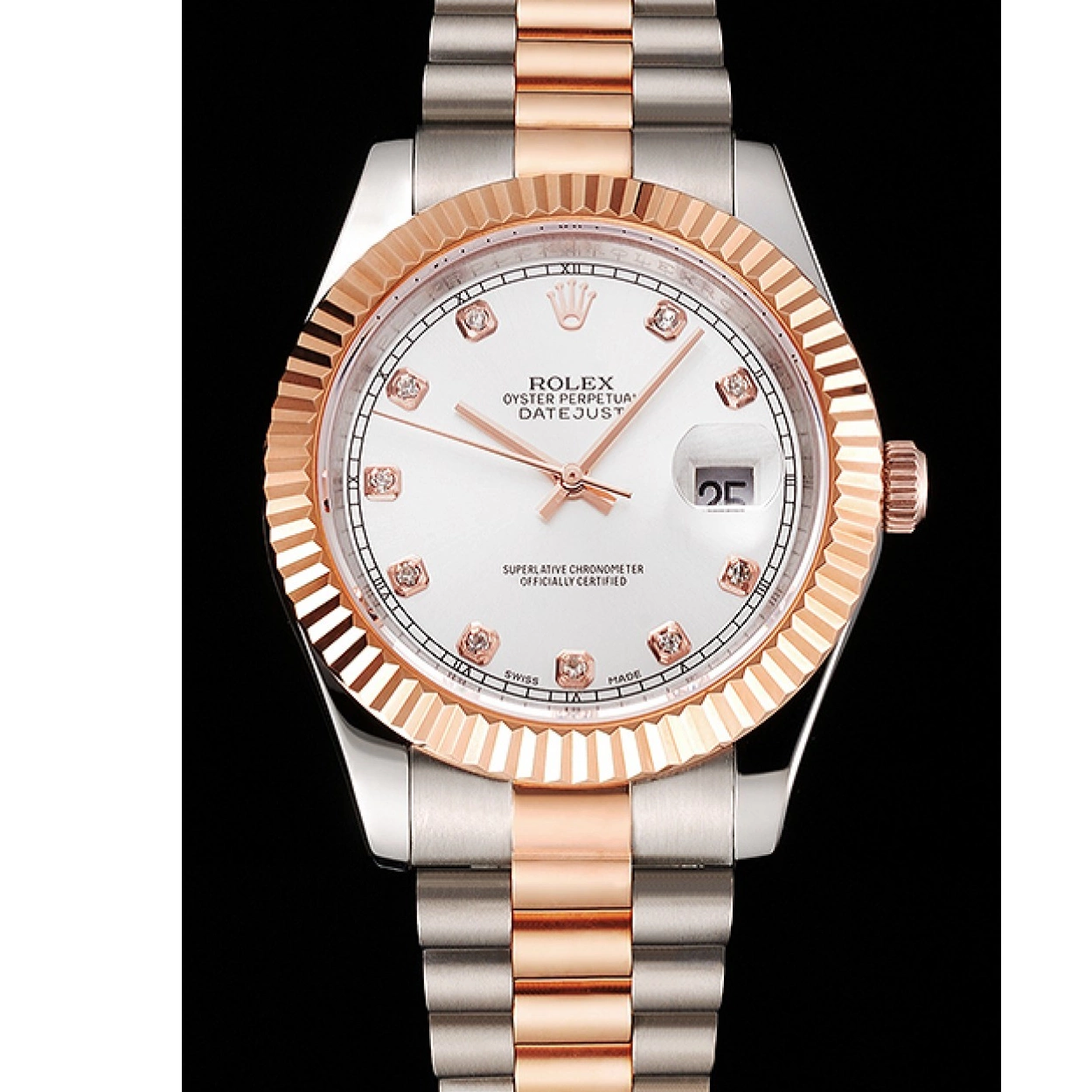 Cheap Gold Bezel Dial Bracelet Rose Tone White Stainless Datejust Case Swiss Two Steel Rolex 0218