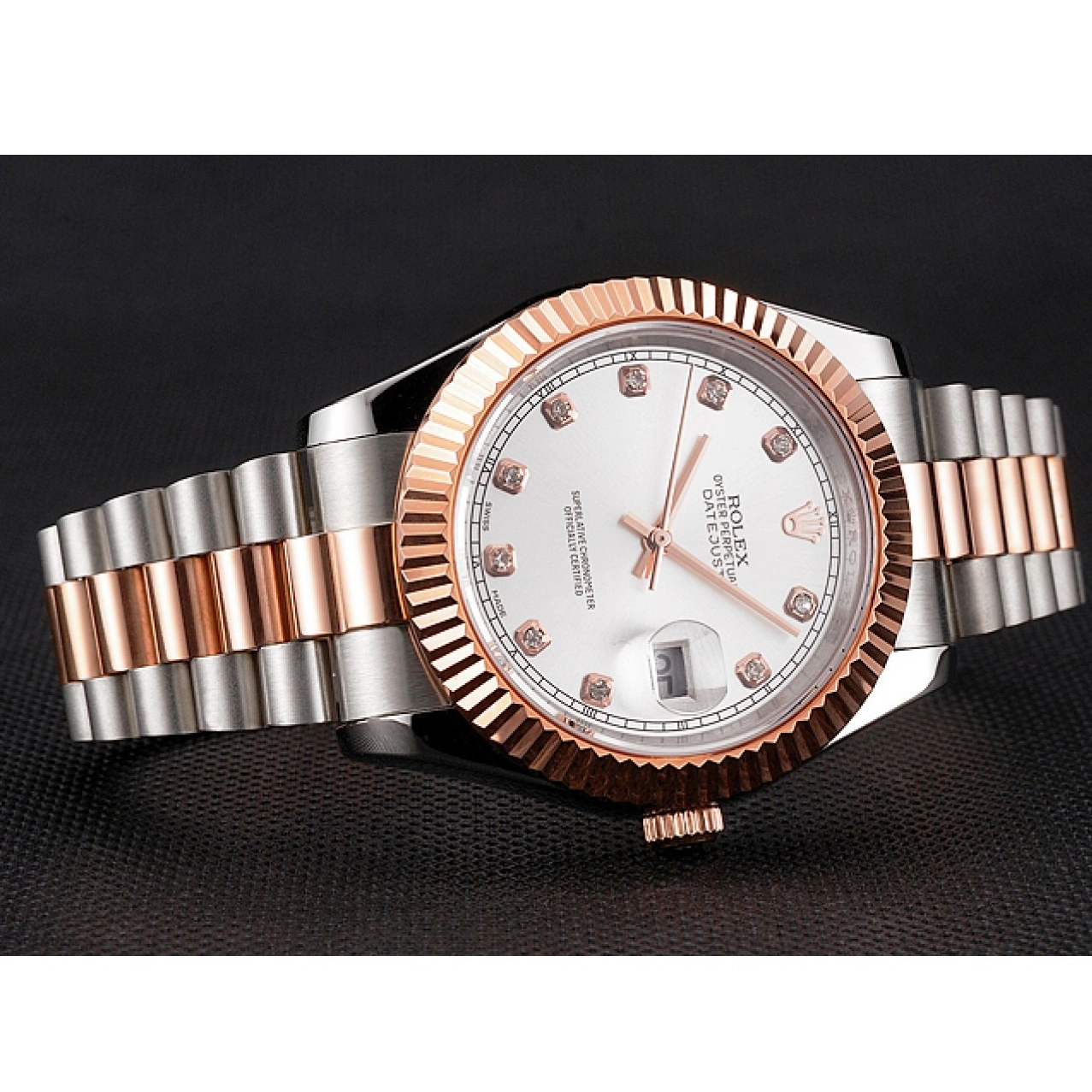 Cheap Gold Bezel Dial Bracelet Rose Tone White Stainless Datejust Case Swiss Two Steel Rolex 0218