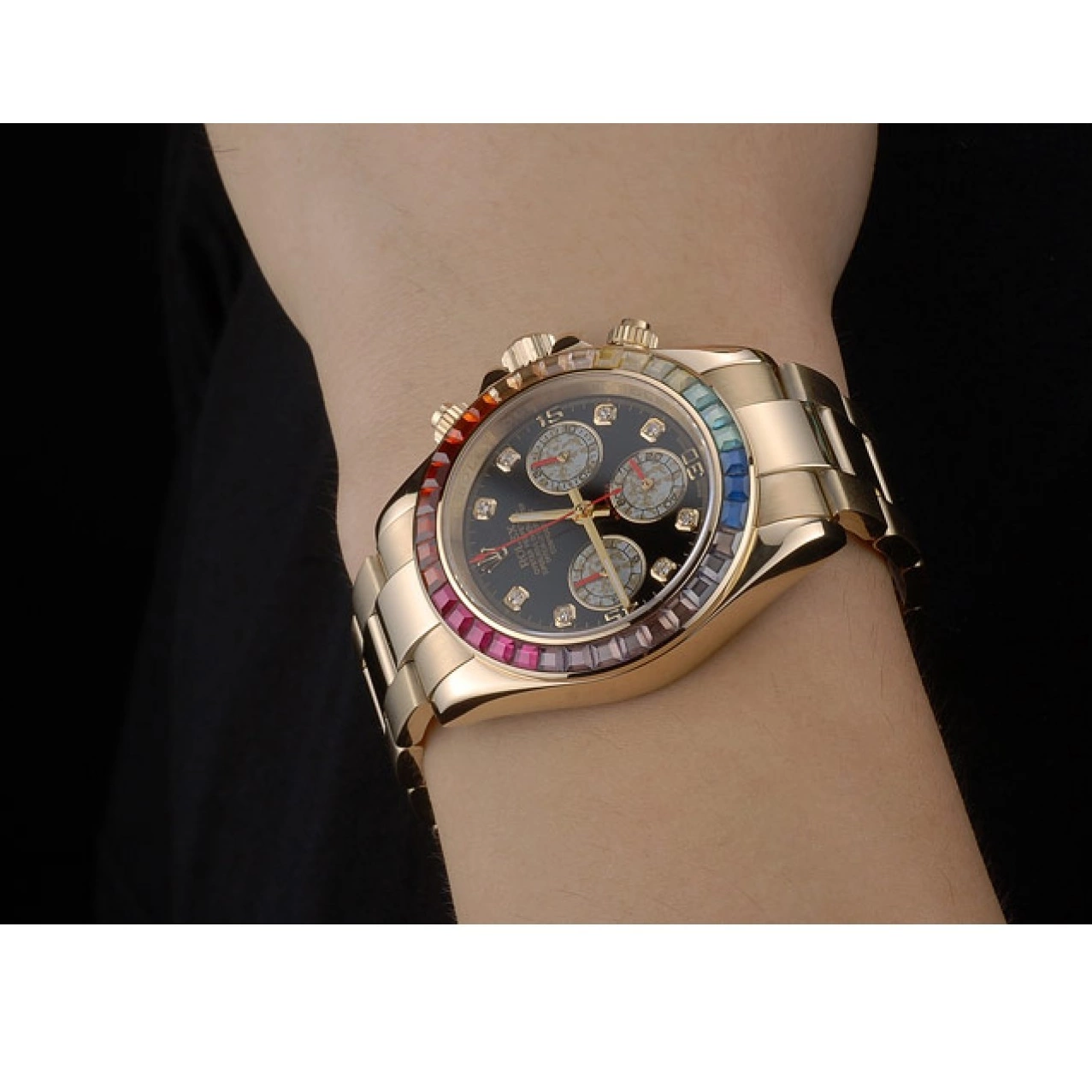 Affordable Crystals Strap Dial Rainbow Rolex Black Bezel Cosmograph Daytona 80251 Gold Rose 0213