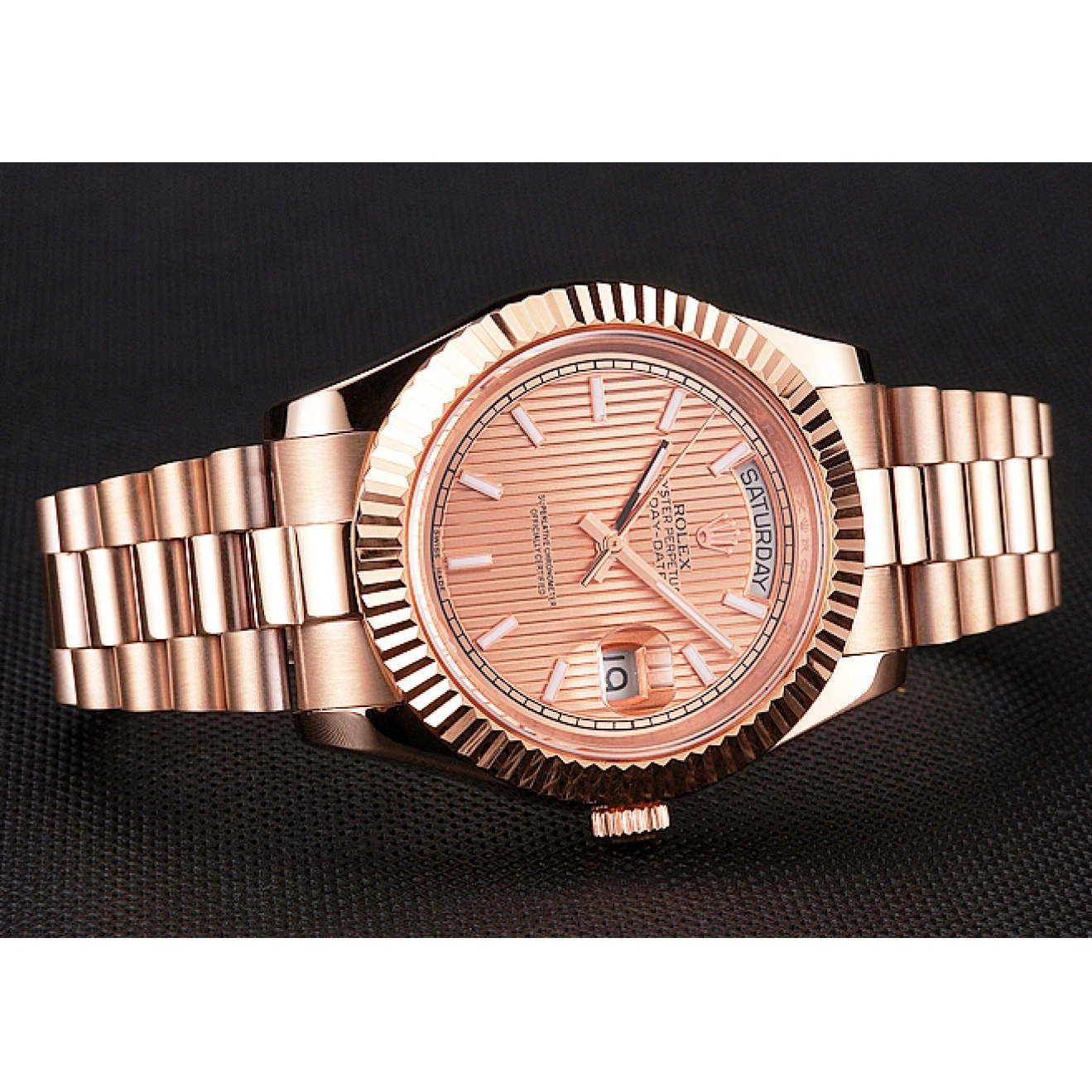 Affordable Swiss And Day Rose Etched Bracelet Rose Date Gold Dial 40 Gold Rolex Case 0208