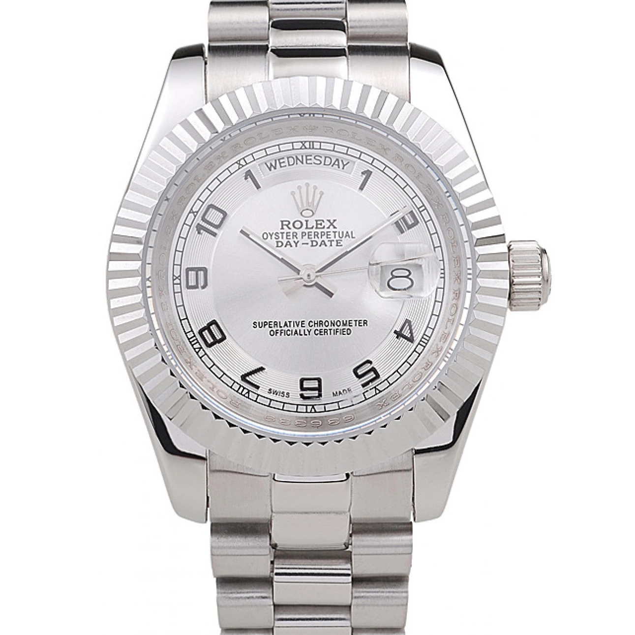 Cheap Stainless White Polished Day-Date Steel Dial Rolex 0214