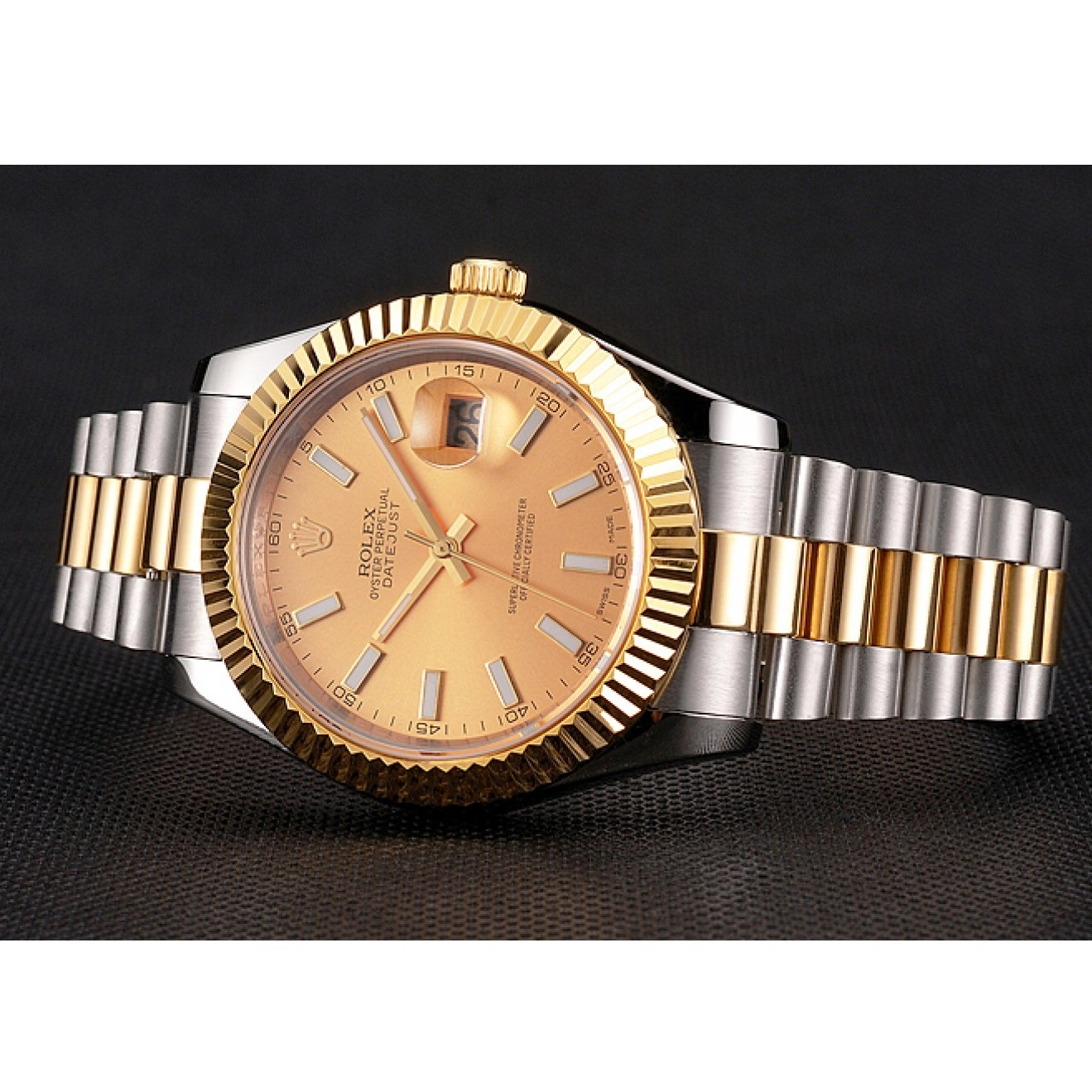 Cheap Gold Case Gold Rolex Stainless Steel Bracelet Swiss Datejust Dial Two Tone Bezel 0226