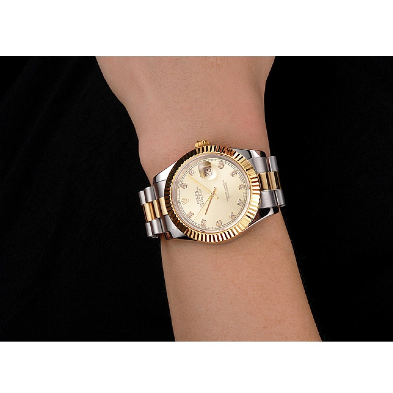 Cheap Bracelet And Rolex Stainless Swiss Two Steel Gold Tone Dial Bezel Datejust Case 0213