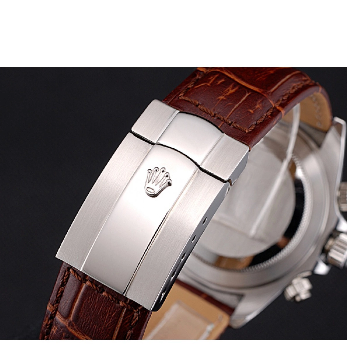 Cheap Leather Brown Dial White Strap Case Stainless Daytona Steel Rolex 0214