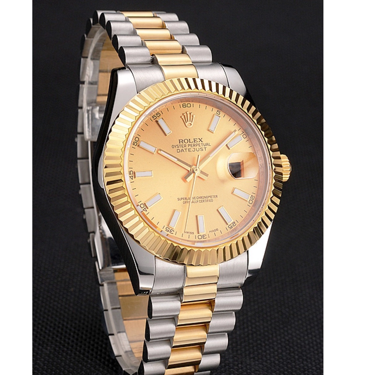 Cheap Gold Case Gold Rolex Stainless Steel Bracelet Swiss Datejust Dial Two Tone Bezel 0226