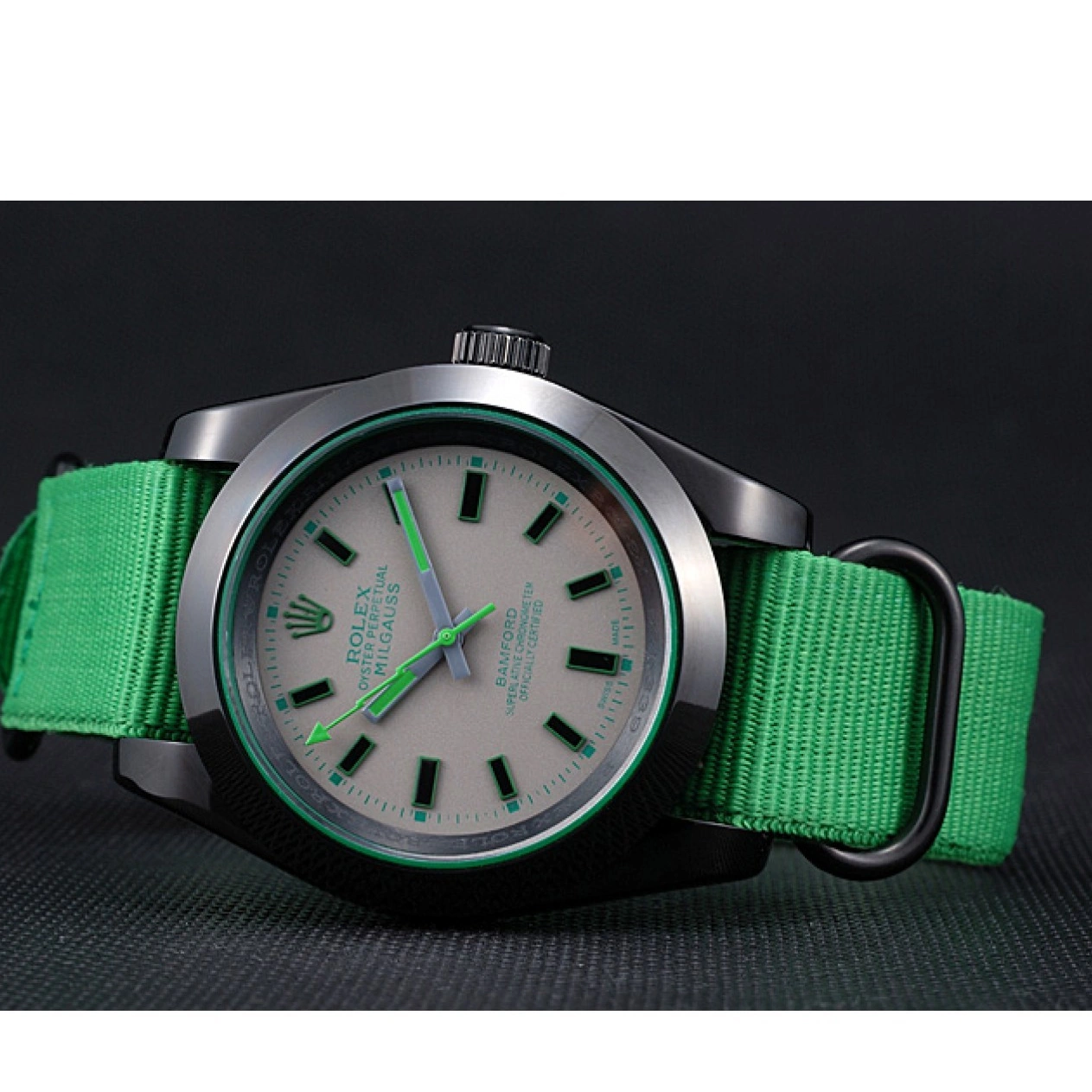 Cheap Rolex Milgauss 622004 Green Nylon Bamford Strap 0219