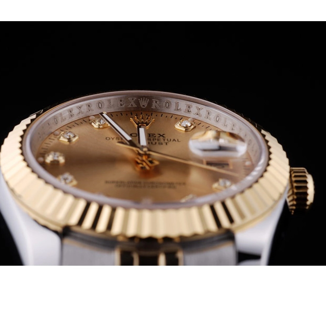 Affordable Bezel Diamonds Dial Gold Datejust 7452 Ribbed Rolex 0208