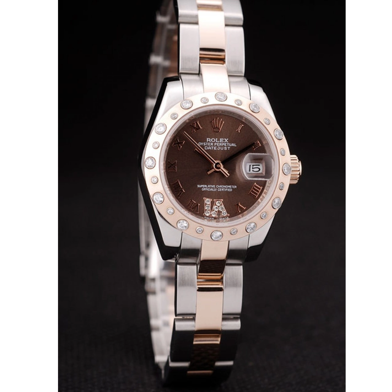 Affordable Diamond Rolex Brown Brushed Stainless Plated Steel Case DateJust Dial 0213