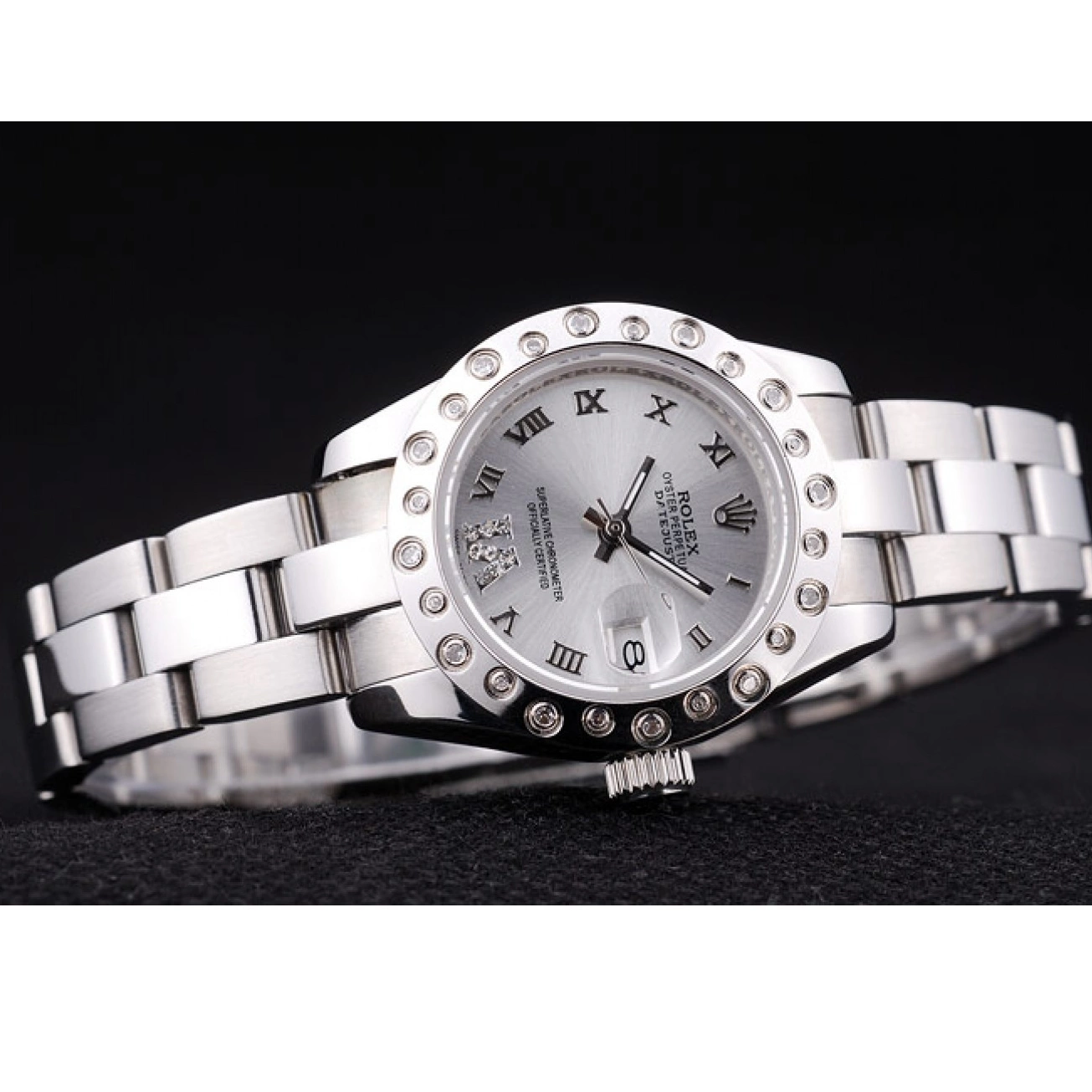 Cheap 7474 Datejust Polished Silver Diamonds Dial Bezel Rolex Silver 0213