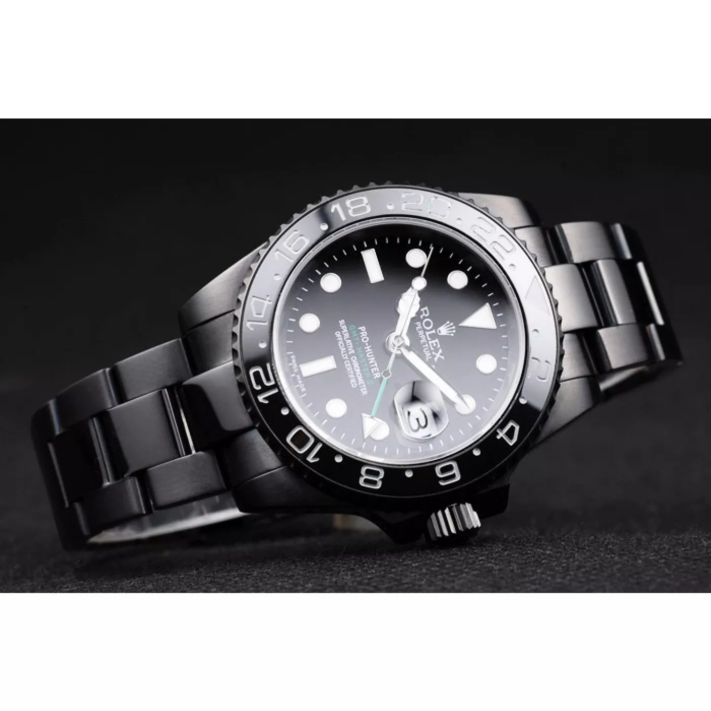 Affordable Rolex Swiss GMT Master II Pro-Hunter Black Steel Strap Black Dial 0204