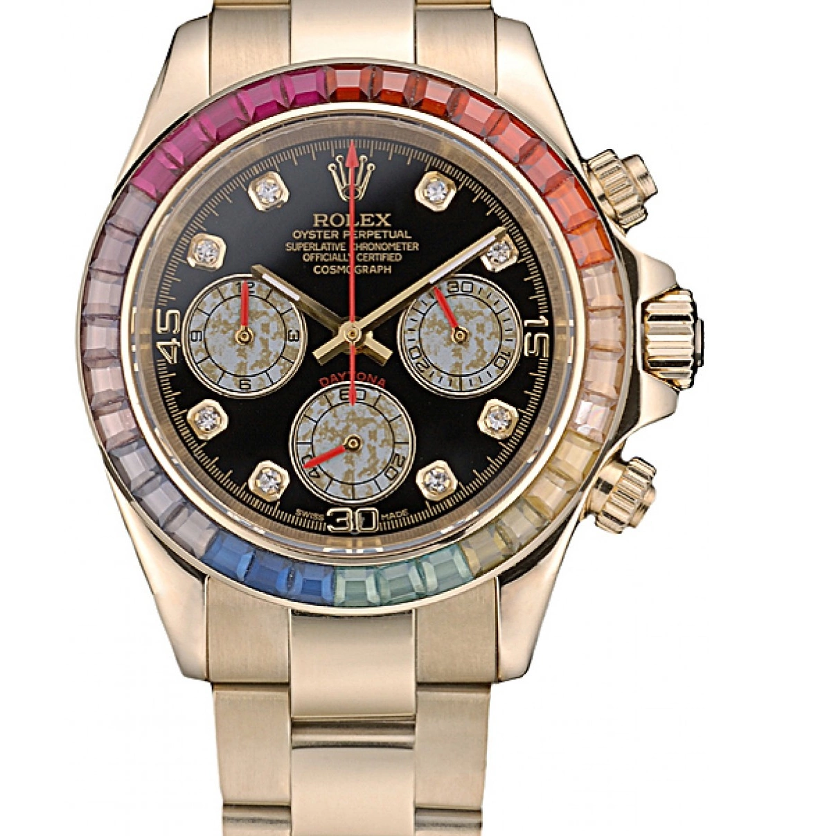 Affordable Crystals Strap Dial Rainbow Rolex Black Bezel Cosmograph Daytona 80251 Gold Rose 0213