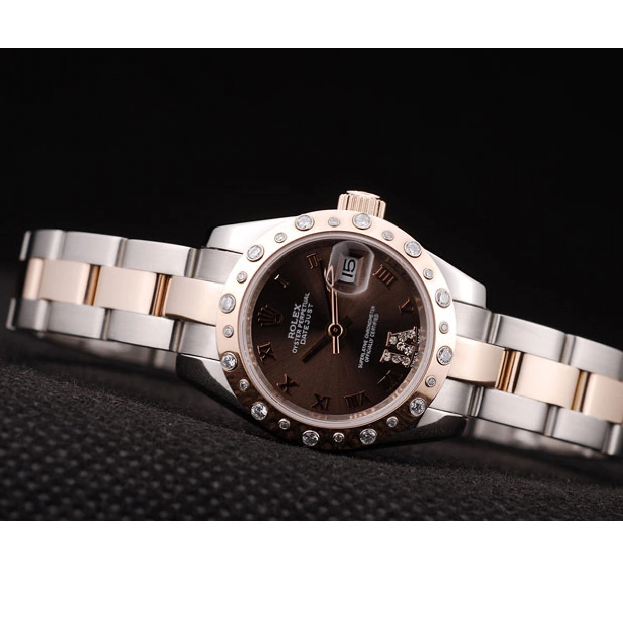 Affordable Diamond Rolex Brown Brushed Stainless Plated Steel Case DateJust Dial 0213