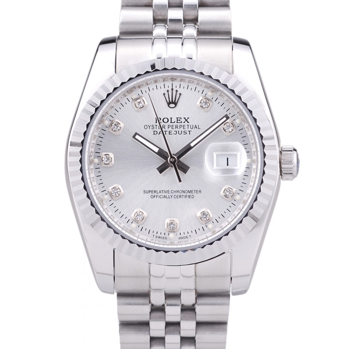 Cheap 7455 Dial Ribbed Bezel Datejust Rolex Diamonds Silver 0221