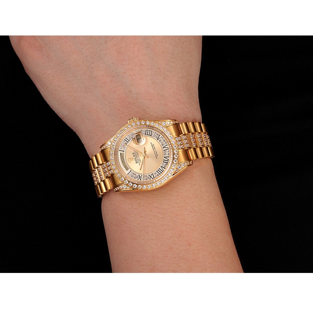 Affordable Gold Bracelet Swiss Rolex Diamond 1453954 Pave Gold Diamond Day-Date Dial 0209