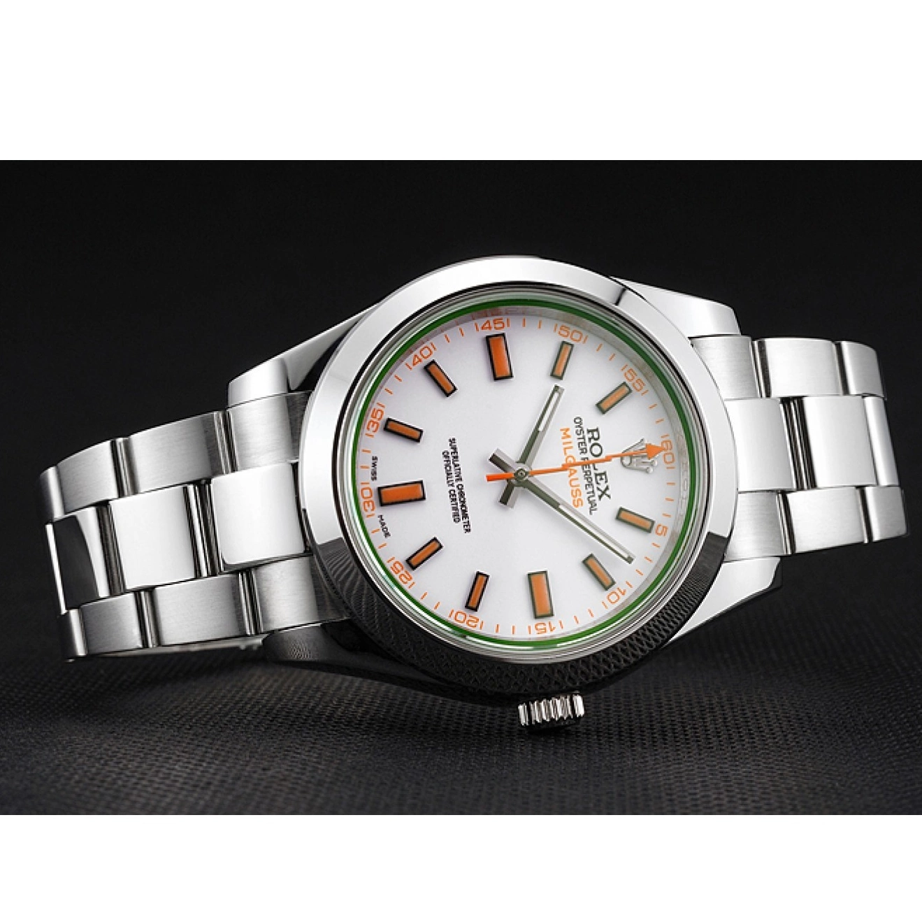 Affordable Markings Milgauss Rolex Stainless Bracelet Dial White Orange Steel Swiss Case And 0211