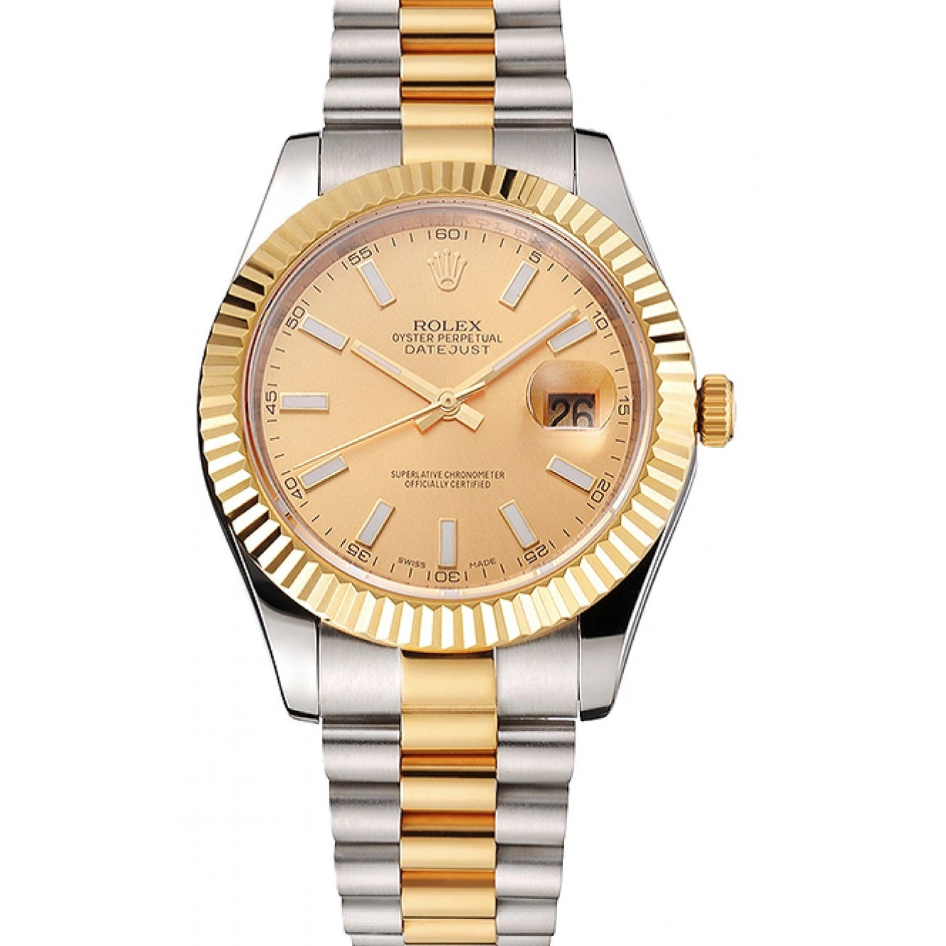 Cheap Gold Case Gold Rolex Stainless Steel Bracelet Swiss Datejust Dial Two Tone Bezel 0226