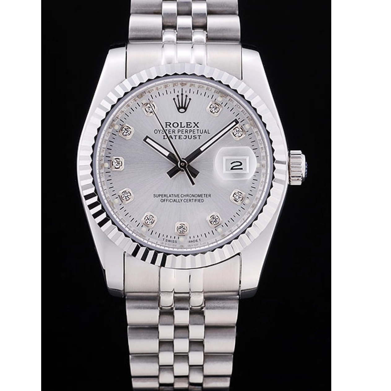 Cheap 7455 Dial Ribbed Bezel Datejust Rolex Diamonds Silver 0221