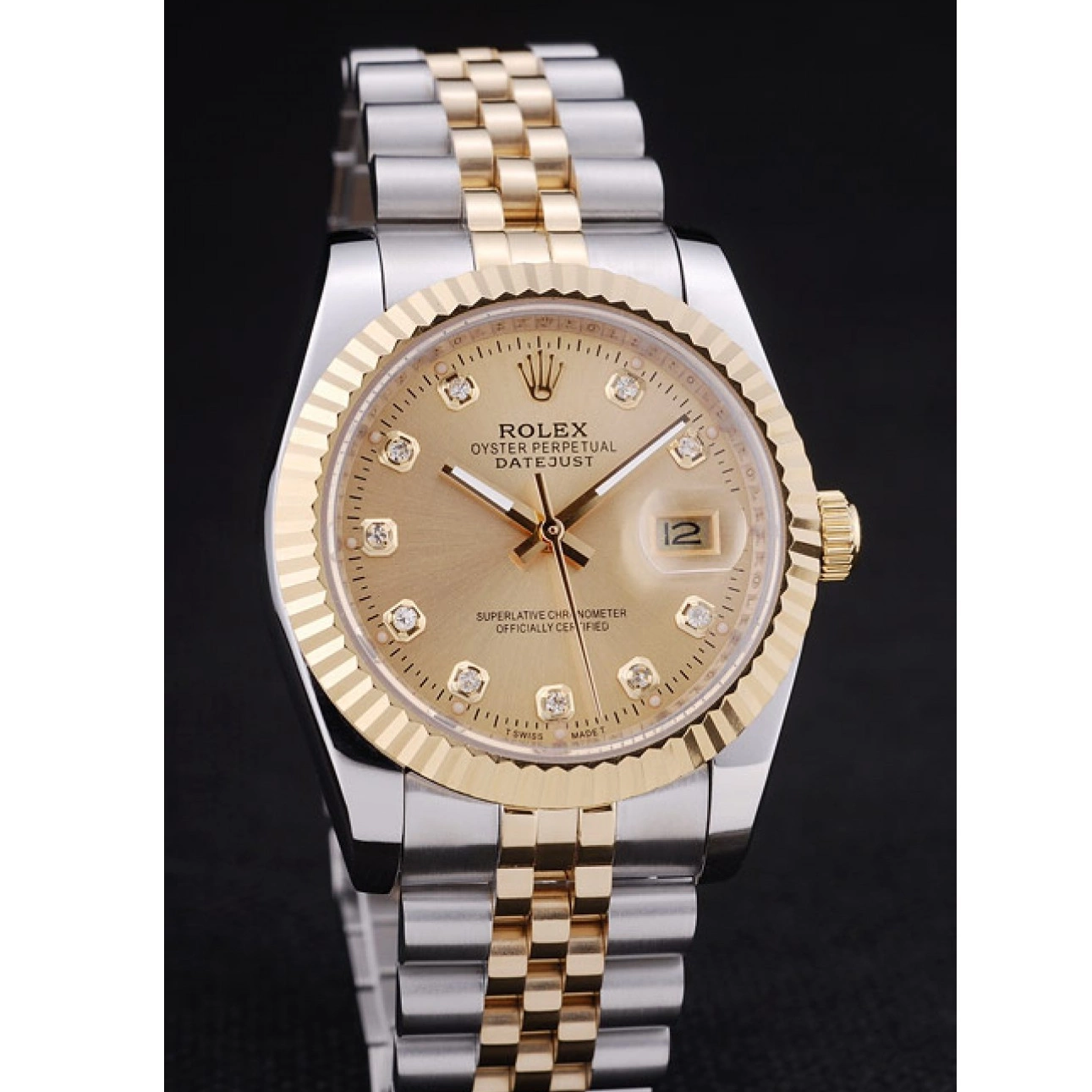 Affordable Bezel Diamonds Dial Gold Datejust 7452 Ribbed Rolex 0208