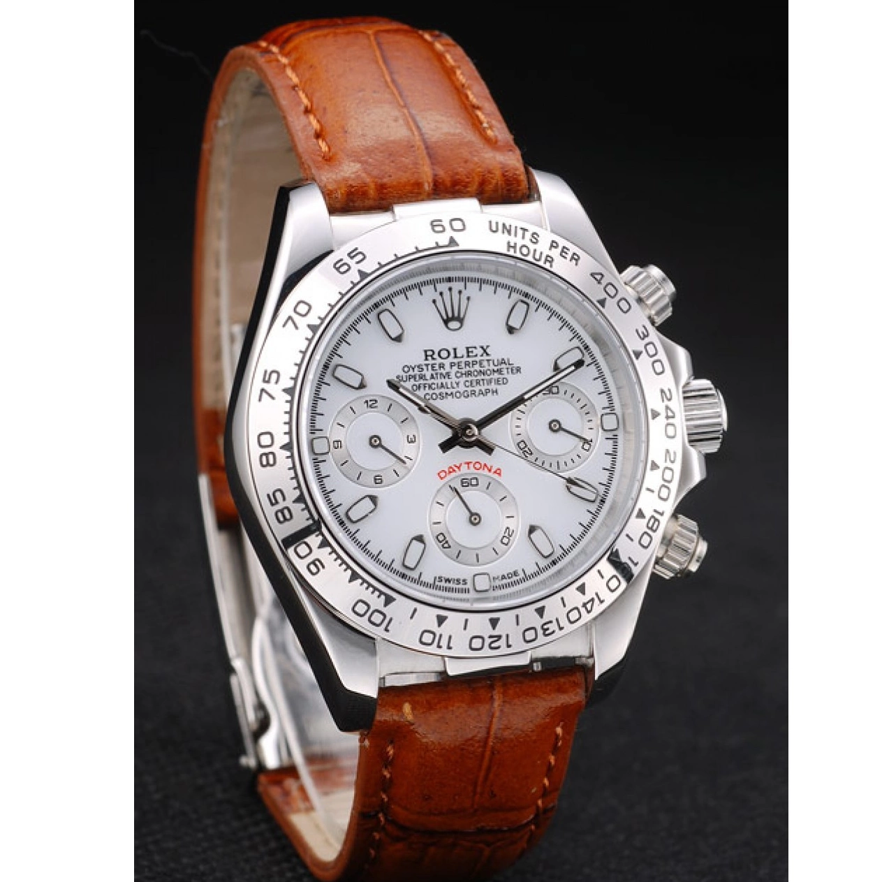 Cheap Stainless White Tachymeter Rolex Dial Steel Leather Lady Daytona Case Brown Strap 0228