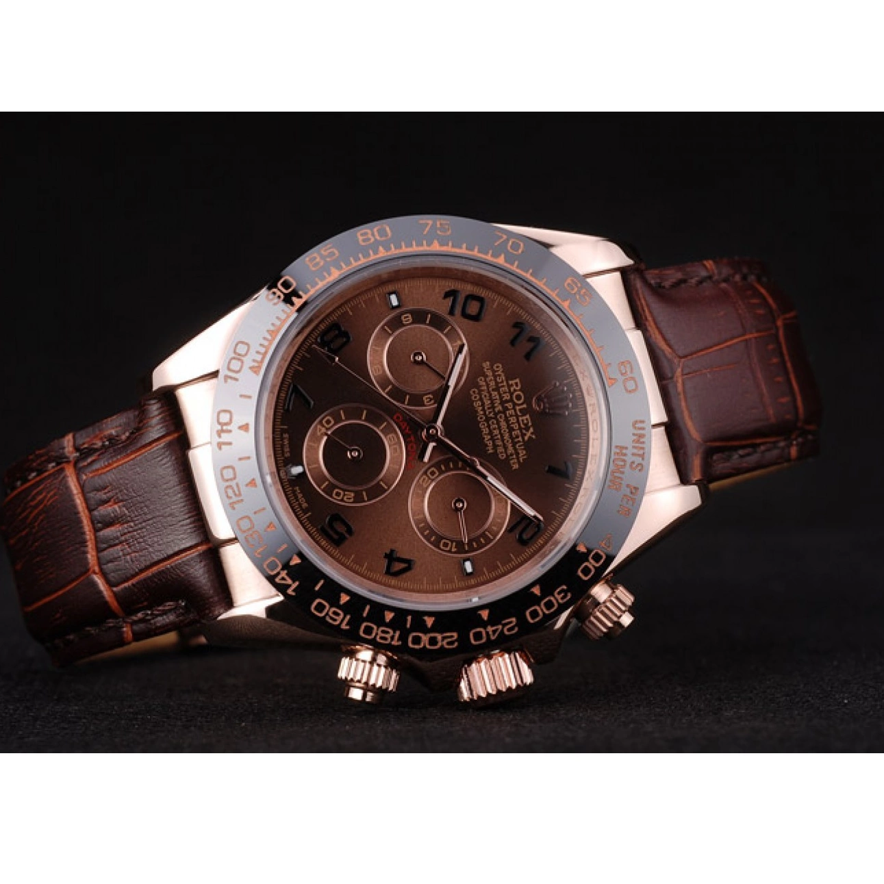 Affordable Case Rolex Brown Strap Dial Daytona Gold Rose Leather Brown 0225