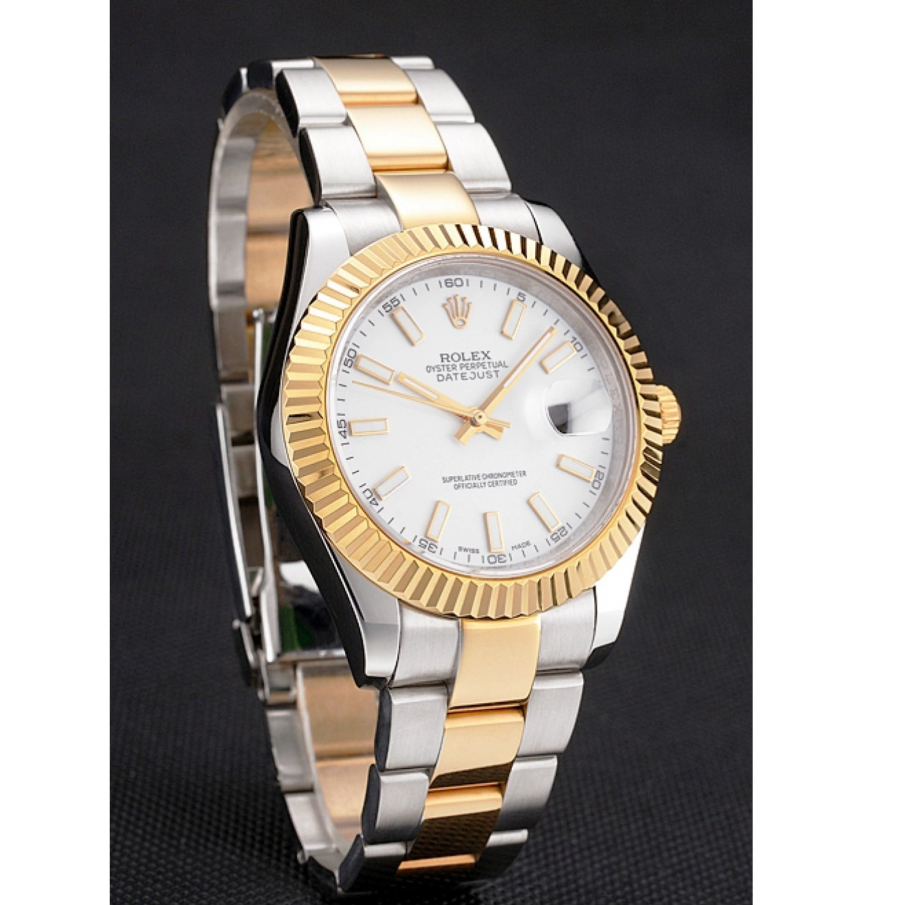 Affordable Gold Rolex Datejust Bracelet Dial Tone Stainless Swiss White Steel Case Two 0218