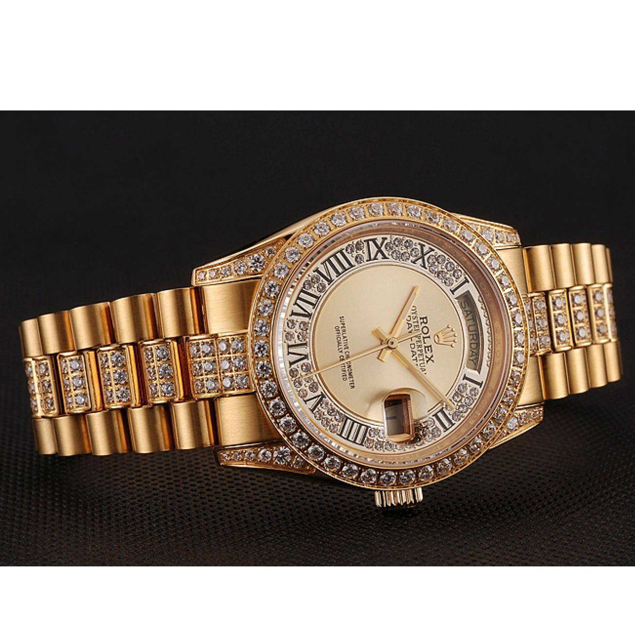 Affordable Gold Bracelet Swiss Rolex Diamond 1453954 Pave Gold Diamond Day-Date Dial 0209