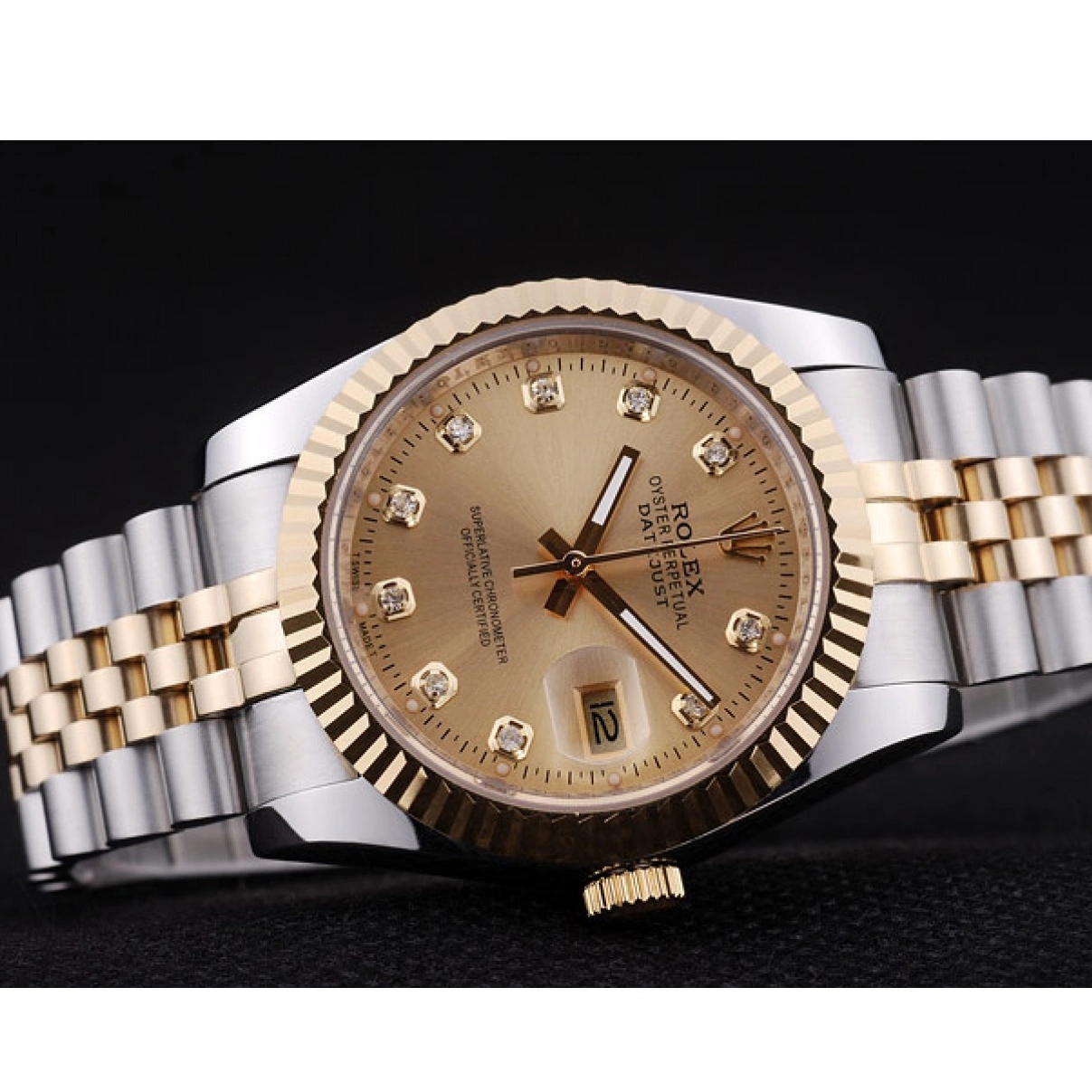 Affordable Bezel Diamonds Dial Gold Datejust 7452 Ribbed Rolex 0208