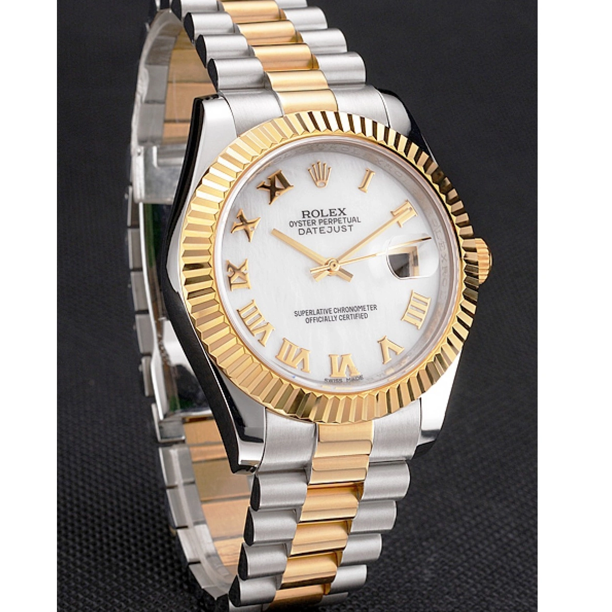 Affordable Two Bezel Tone Swiss Rolex Dial Datejust Steel Case Numerals Bracelet Gold Roman White Stainless 0222