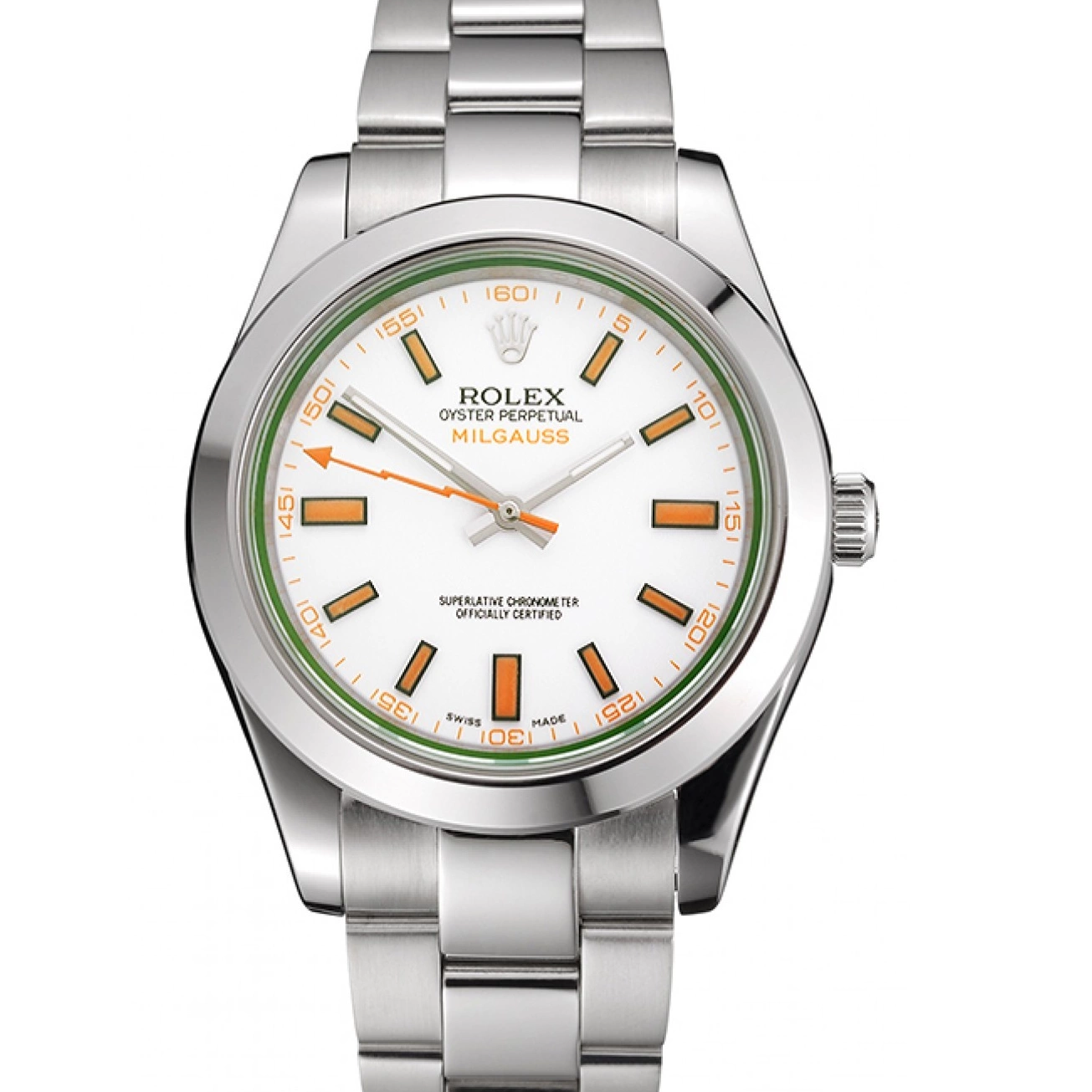 Affordable Markings Milgauss Rolex Stainless Bracelet Dial White Orange Steel Swiss Case And 0211