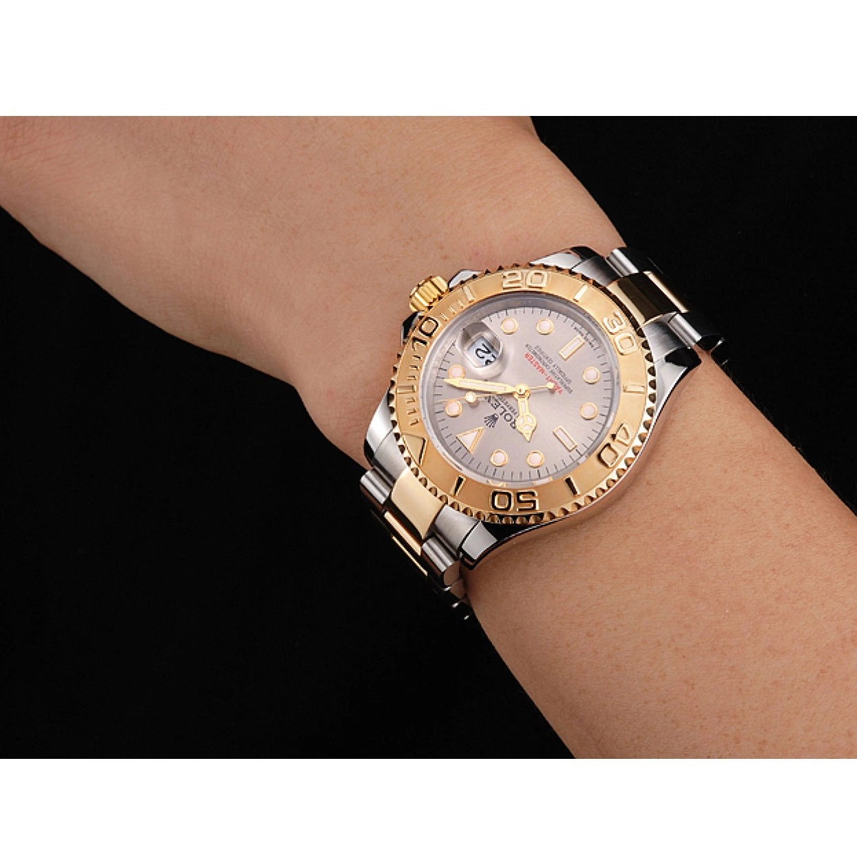 Affordable Bezel Steel Champagne Tone Stainless Bracelet Gold Yacht-Master Swiss Rolex Case Two Dial 0216