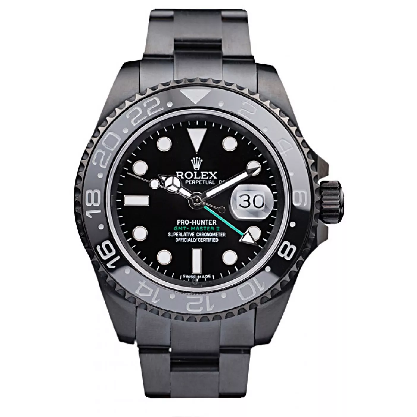 Affordable Rolex Swiss GMT Master II Pro-Hunter Black Steel Strap Black Dial 0204