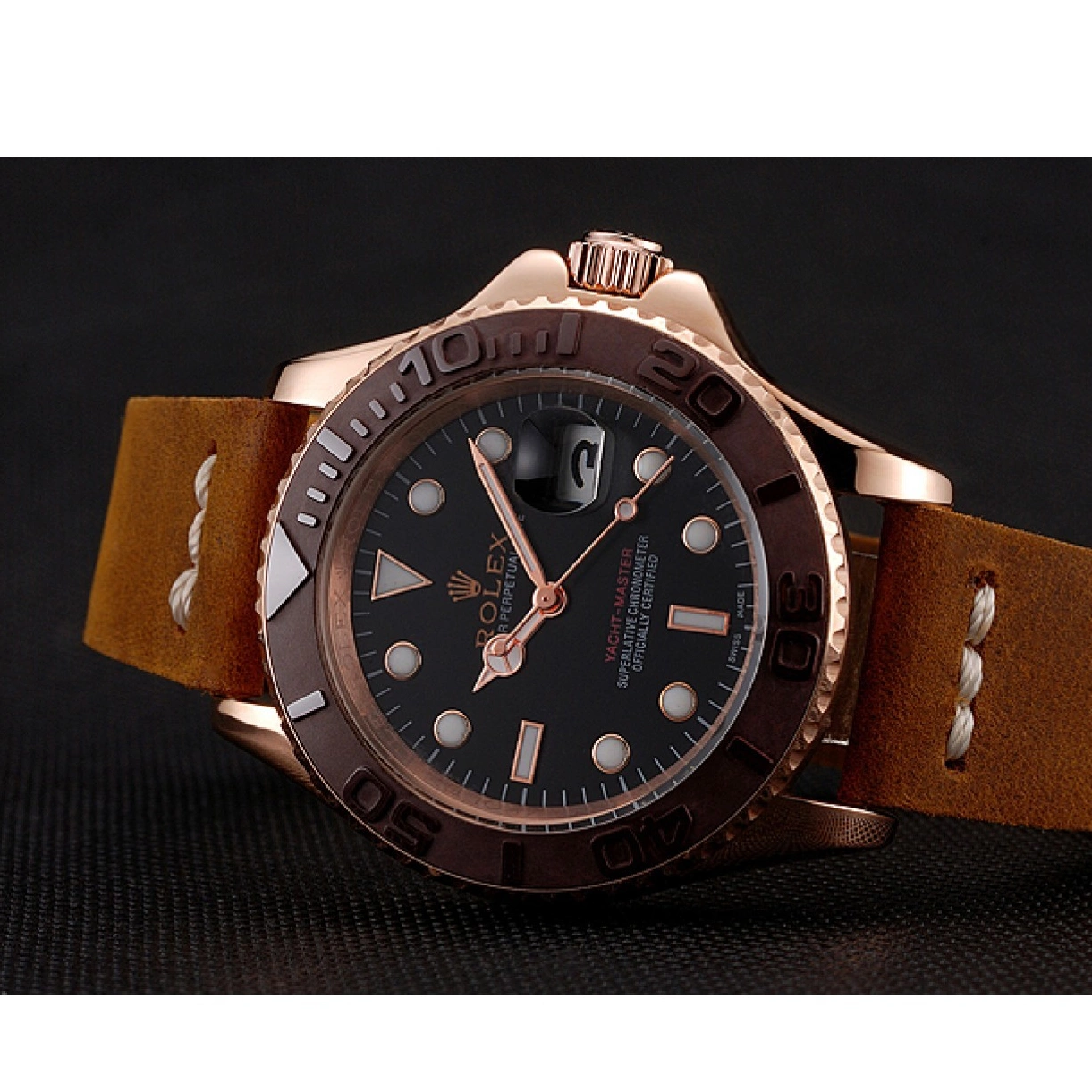 Cheap Brown Case Rolex Brown Dial Master Gold Leather Rose Yacht 1453860 Bezel Bracelet Black 0224