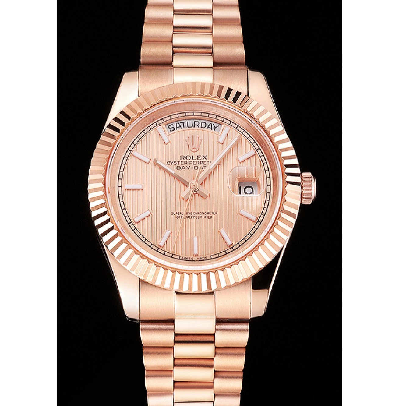 Affordable Swiss And Day Rose Etched Bracelet Rose Date Gold Dial 40 Gold Rolex Case 0208