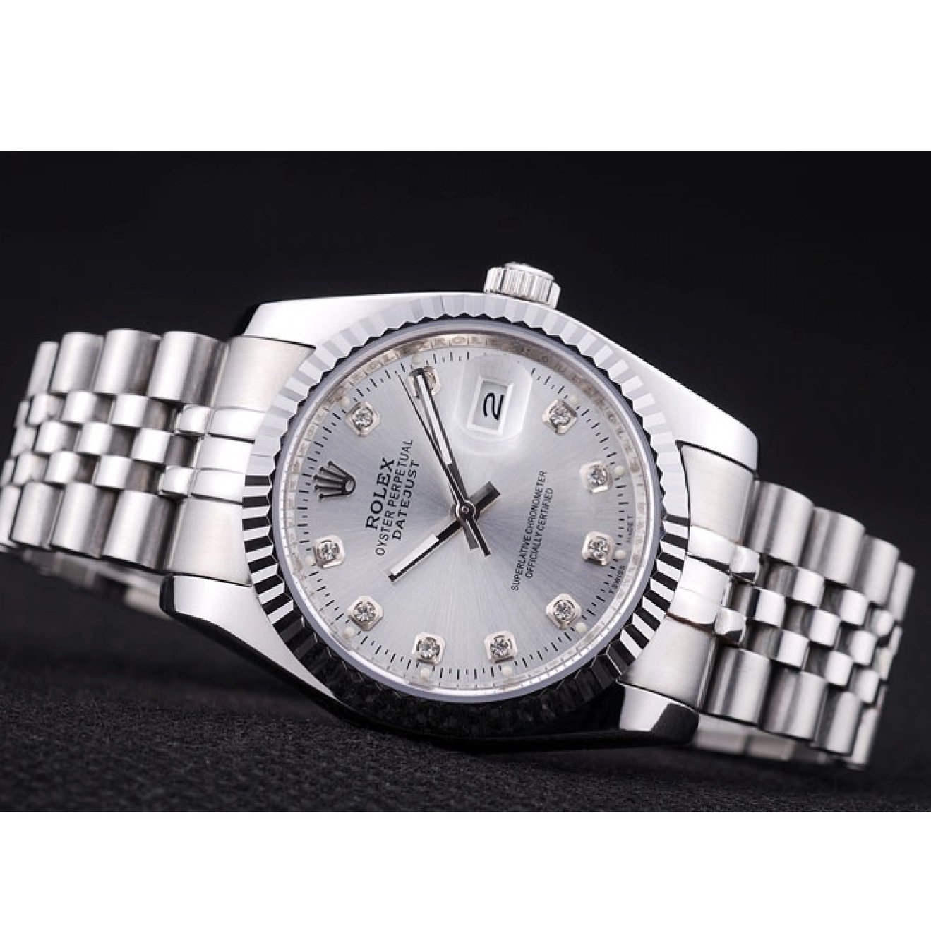 Cheap 7455 Dial Ribbed Bezel Datejust Rolex Diamonds Silver 0221