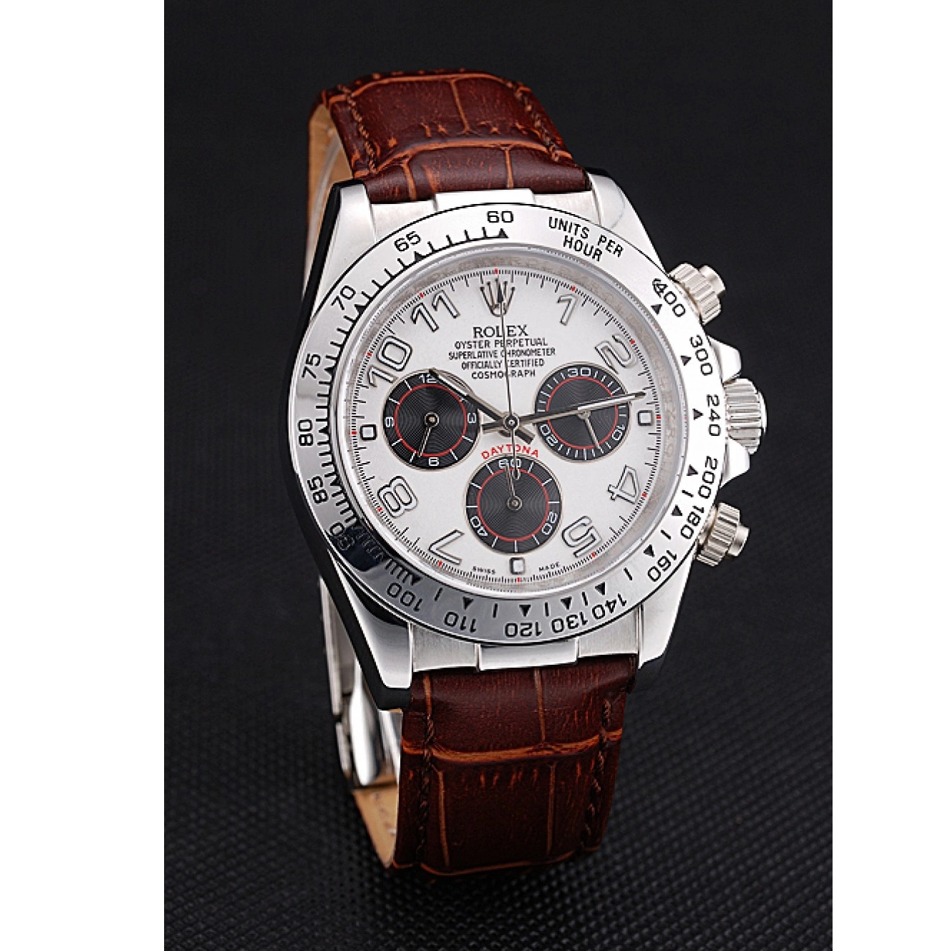 Cheap Stainless Leather Rolex White Case Steel Strap Daytona Brown Dial 0220