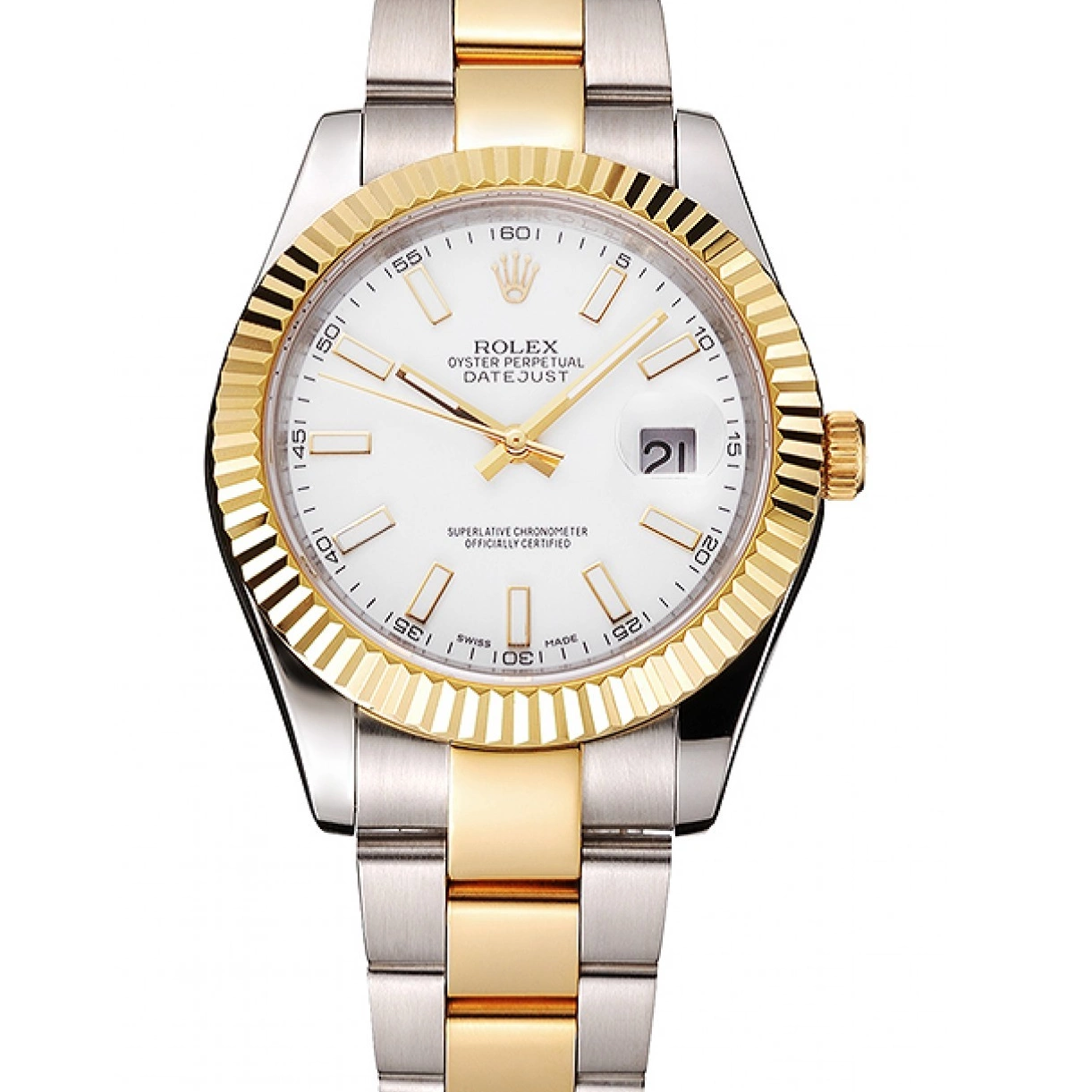 Affordable Gold Rolex Datejust Bracelet Dial Tone Stainless Swiss White Steel Case Two 0218