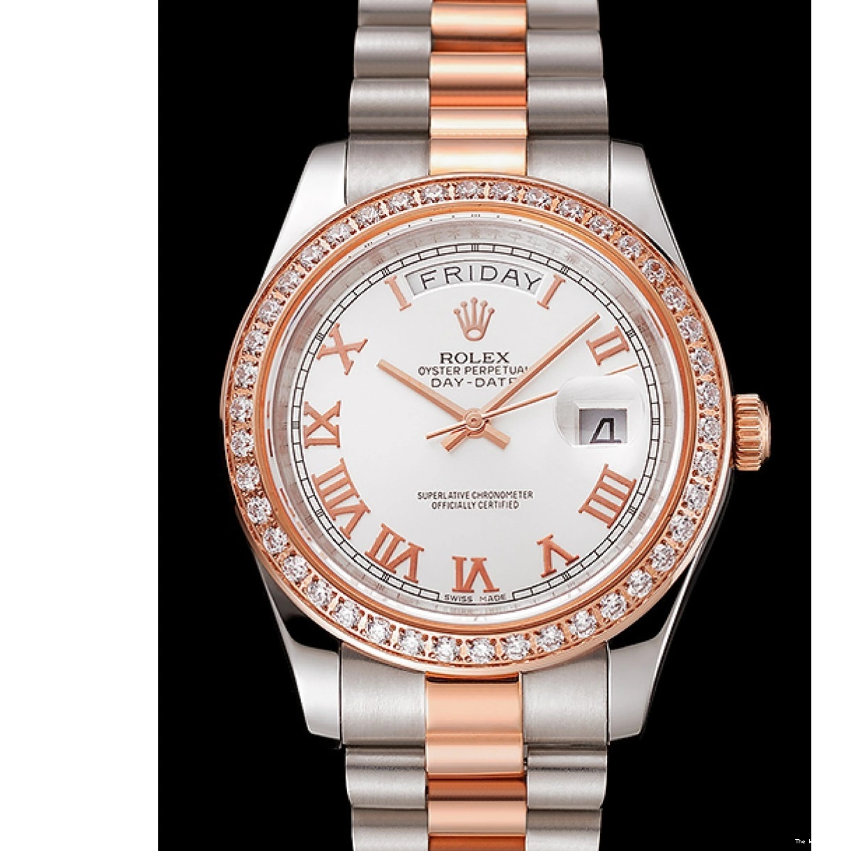 Affordable Diamonds And White Gold Dial Day-Date 1454108 Swiss Bracelet Rose Bezel Steel Rolex Staineless 0228