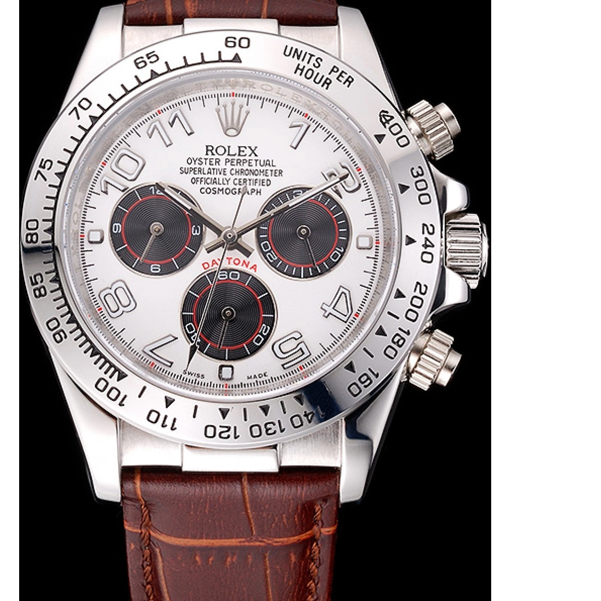 Cheap Stainless Leather Rolex White Case Steel Strap Daytona Brown Dial 0220