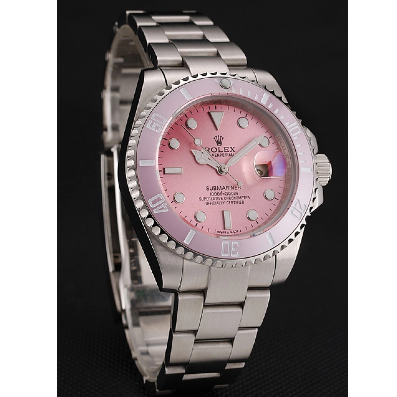 Affordable Dial Submariner Stainless Pink Rolex Steel Bezel Bracelet Pink 1453865 0208