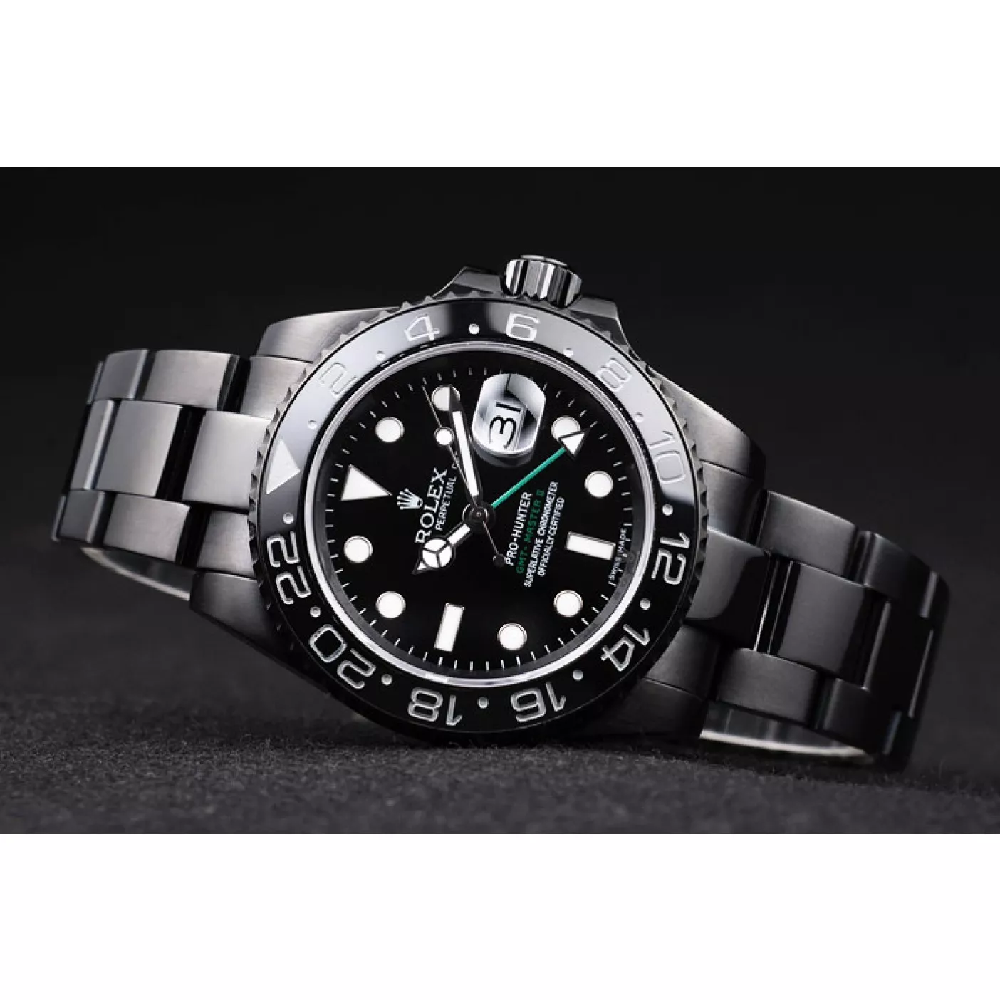 Affordable Rolex Swiss GMT Master II Pro-Hunter Black Steel Strap Black Dial 0204