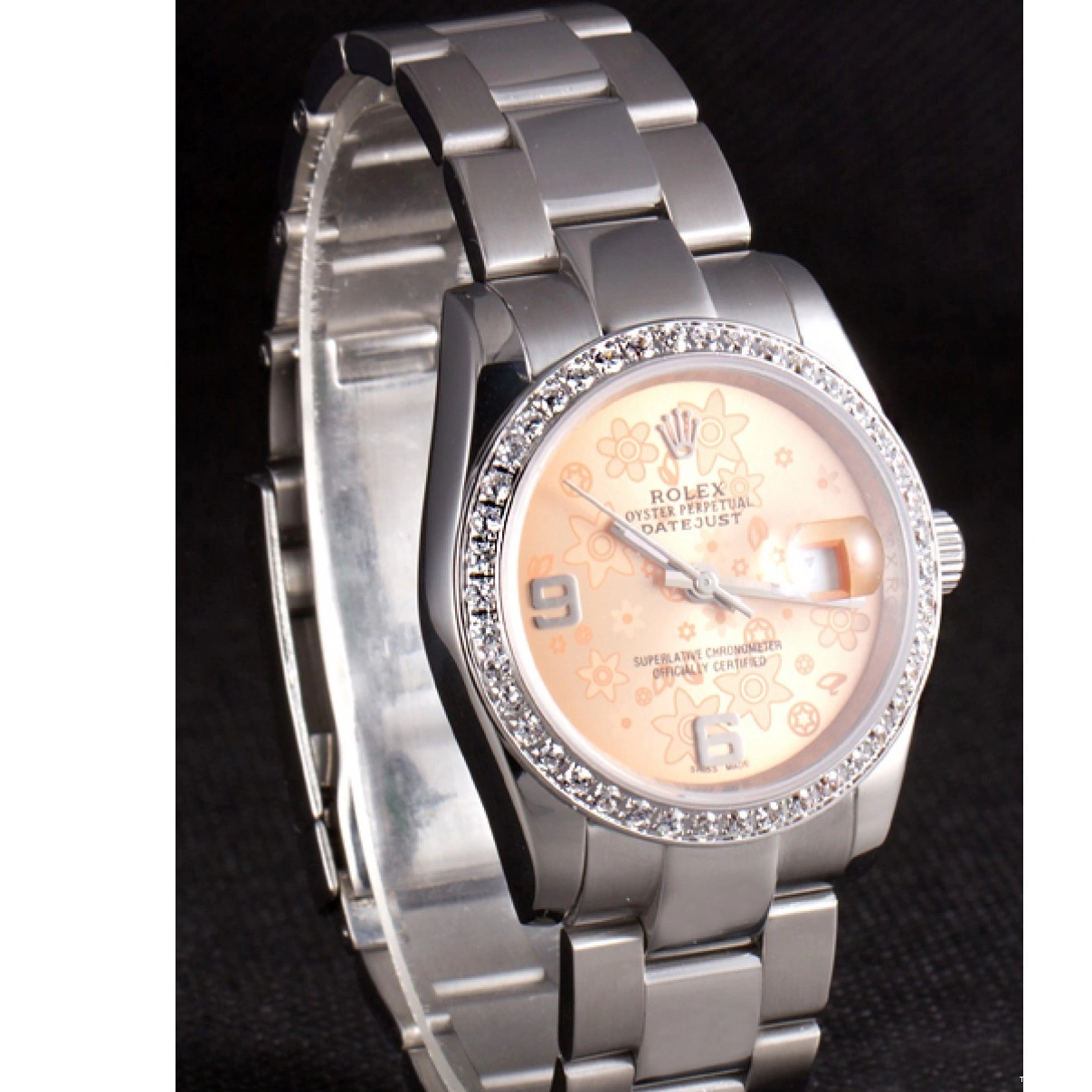 Cheap Orange Datejust Stainless Diamond Flowers Steel Polished Dial Rolex Plated 0223